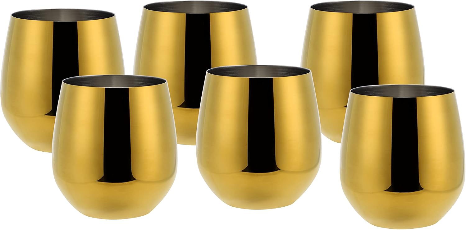 Detalle de ECHTWERK EW-SG-1774G – 6 stalowych kieliszków, złota edycja, 500 ml