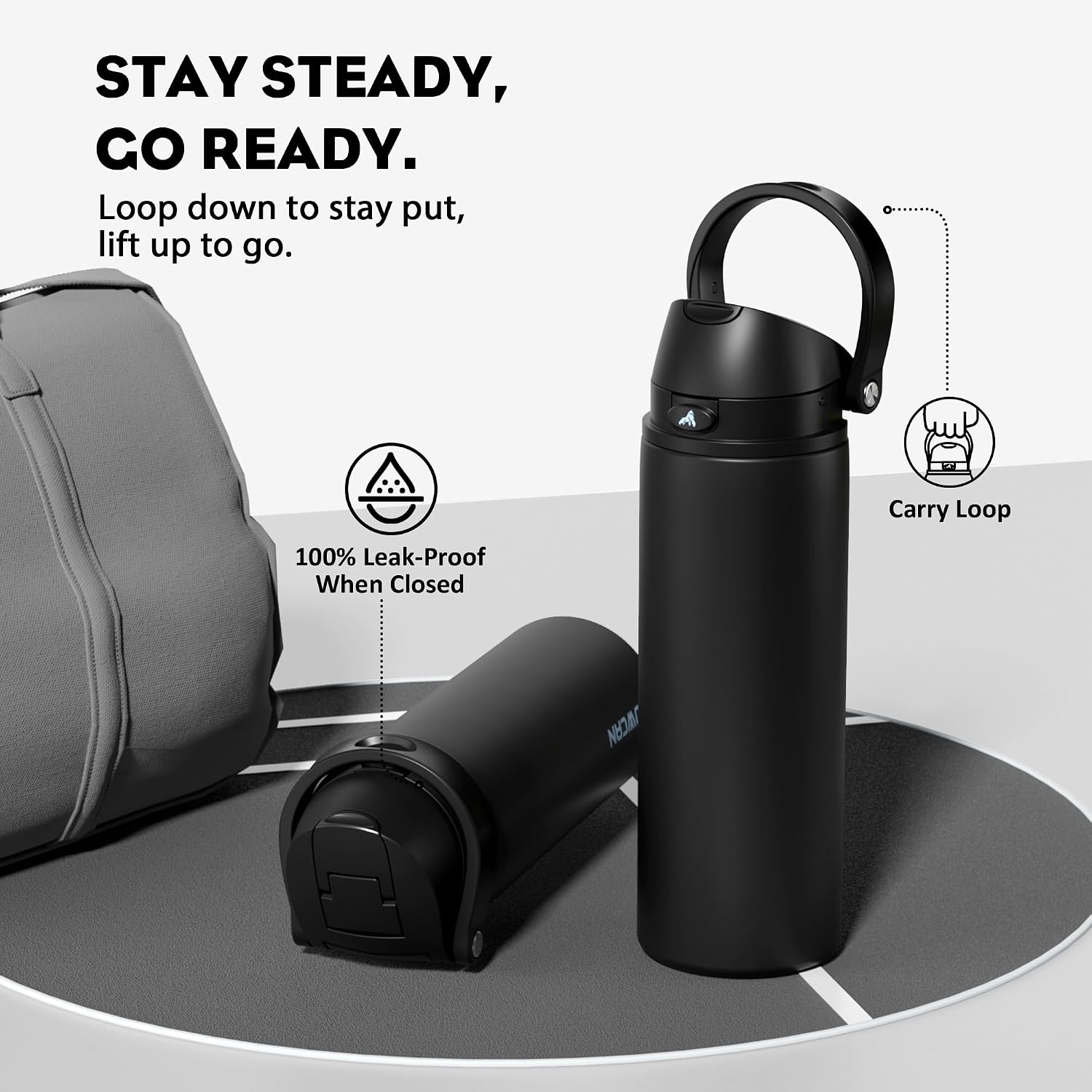 Detalle de POWCAN Insulated Water Bottle with Push-Button Lid, 24 oz, Dual-Sip Design
