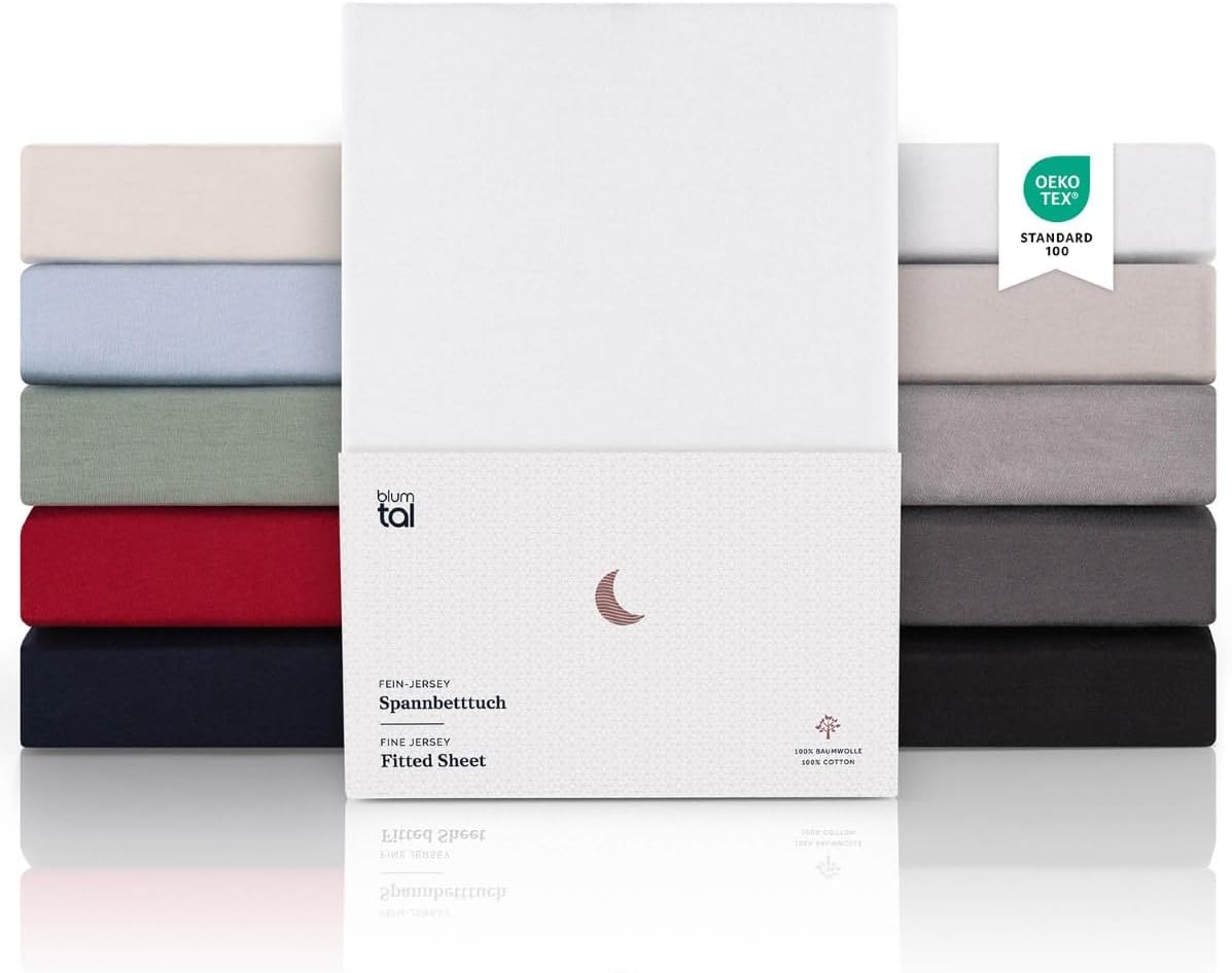 Detalle de Blumtal Premium Spannbettlaken 180x200cm Boxspringbett Jersey – 2er Set, OEKO-TEX, 100% Baumwolle