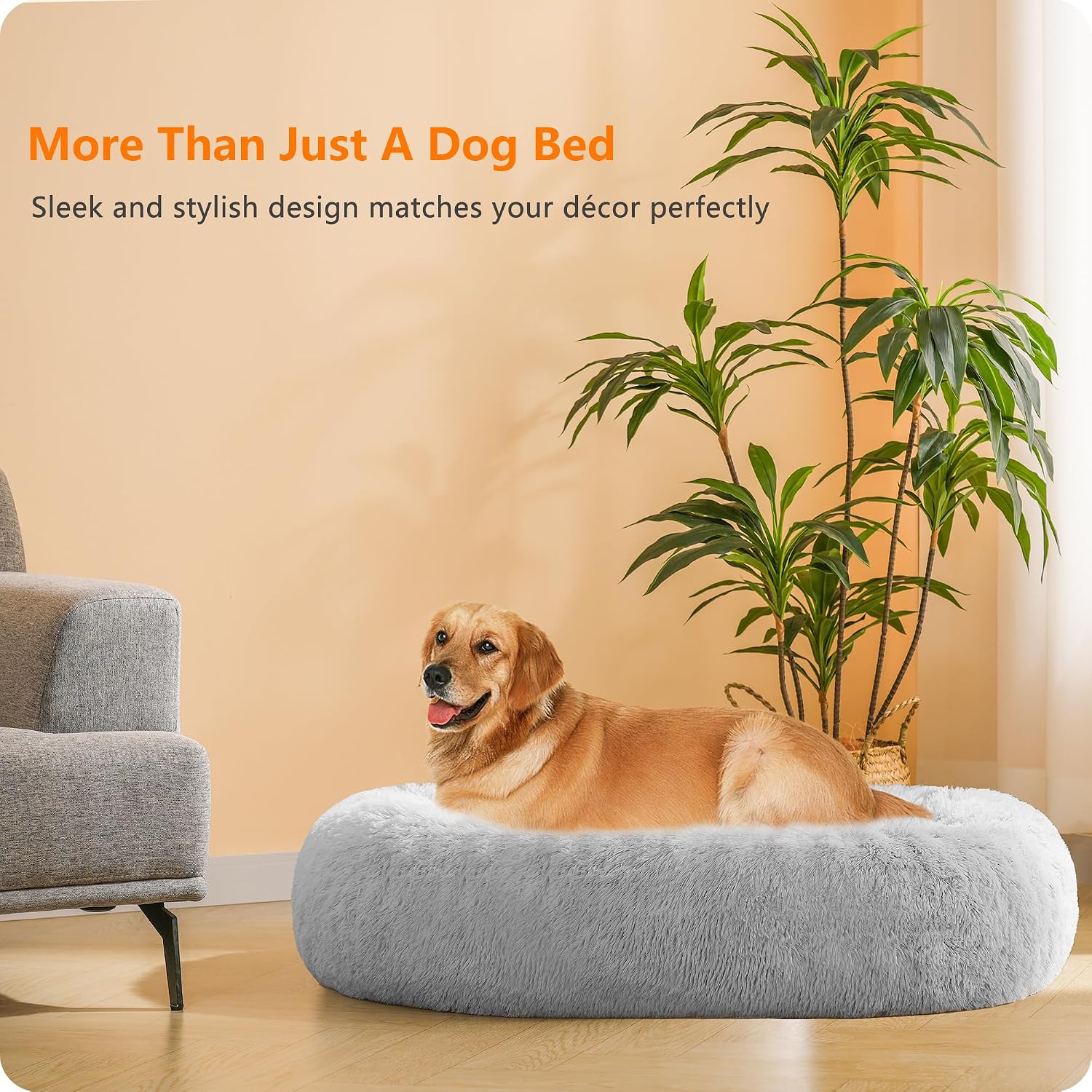 Detalle de HMTOPE Orthopädisches Hundebett rund 100 cm Ø Hellgrau – waschbar, Anti-Slip, wasserdicht & pflegeleicht