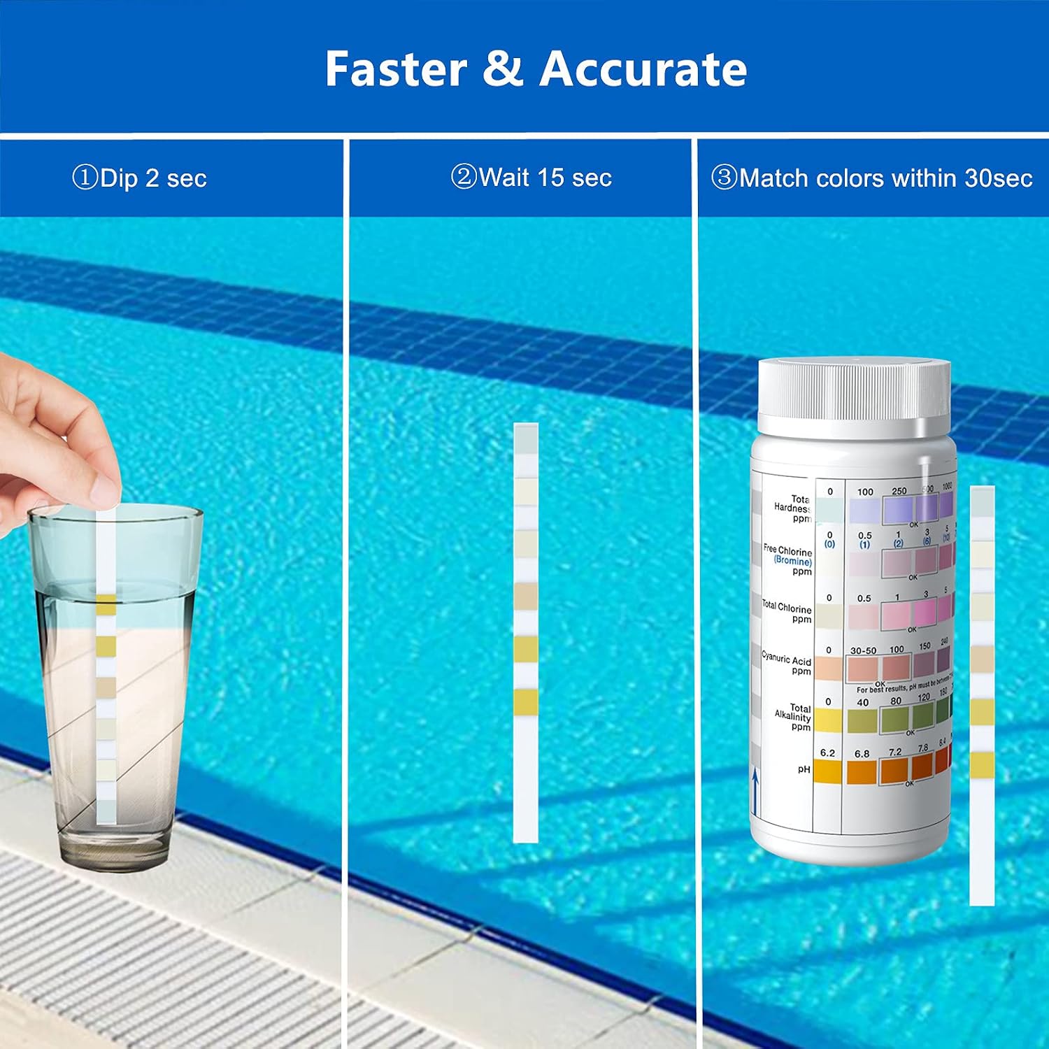 Detalle 1 de Cozii zwembadteststrips 7-in-1, 100 stuks voor pH en waterwaarden