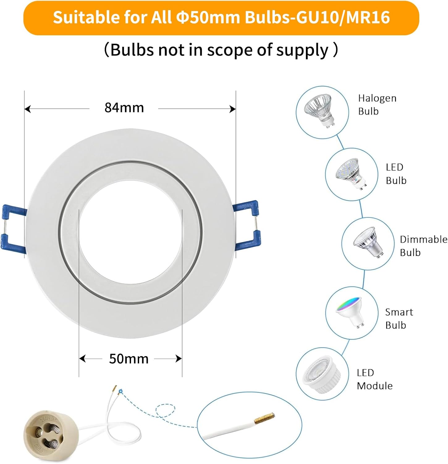 Detalle de GeyouLux 12x LED Einbaustrahler GU10 230V IP44 – Aluminium Rahmen, Weiß, 12 Stück