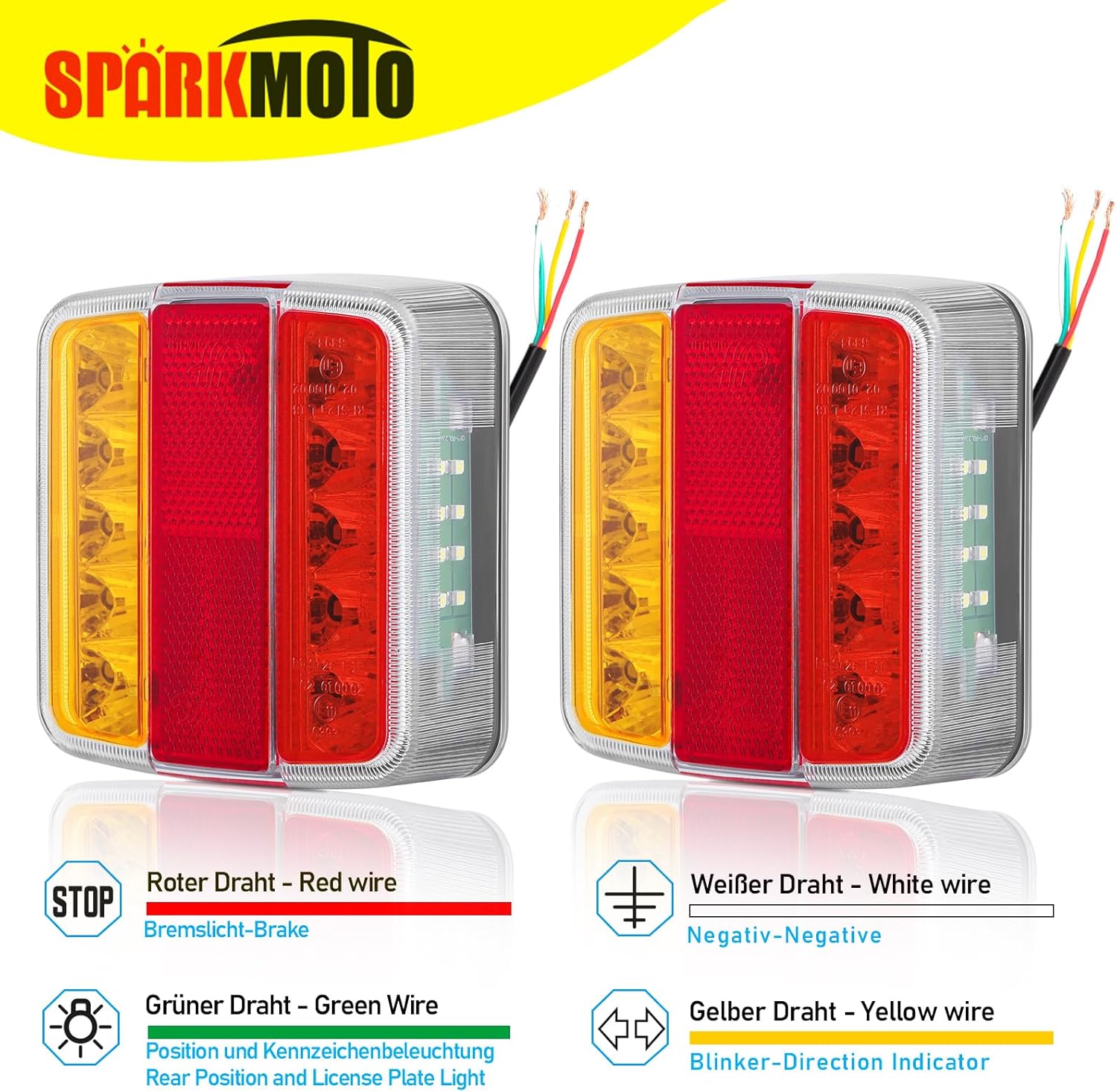 Detalle de SPARKMOTO 2-Pack 12V LED Trailer Light Cluster with IP67 Waterproofing and 5 Functions