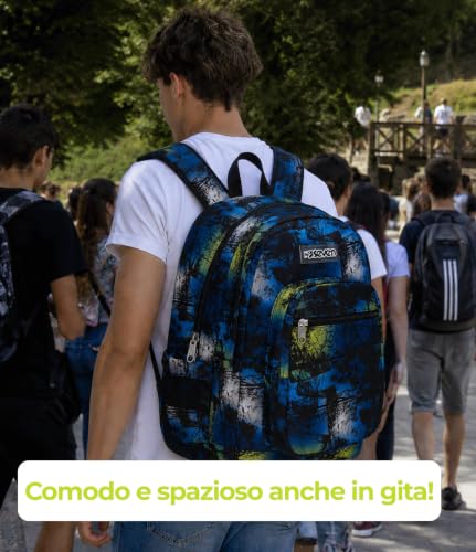 Detalle 2 de Seven Freethink Zaino Scuola 34L con doppio scomparto e USB – Blu Giallo