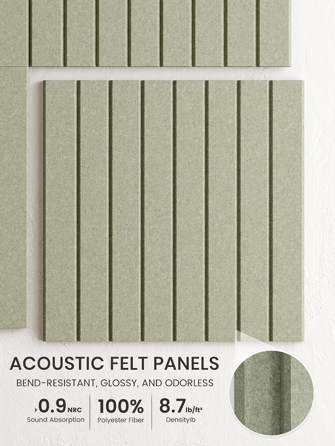 Detalle 2 de Bumusty FZB-L-12-8L-BG-UK Felt Bulletin Board, 12-Tile Sage Set