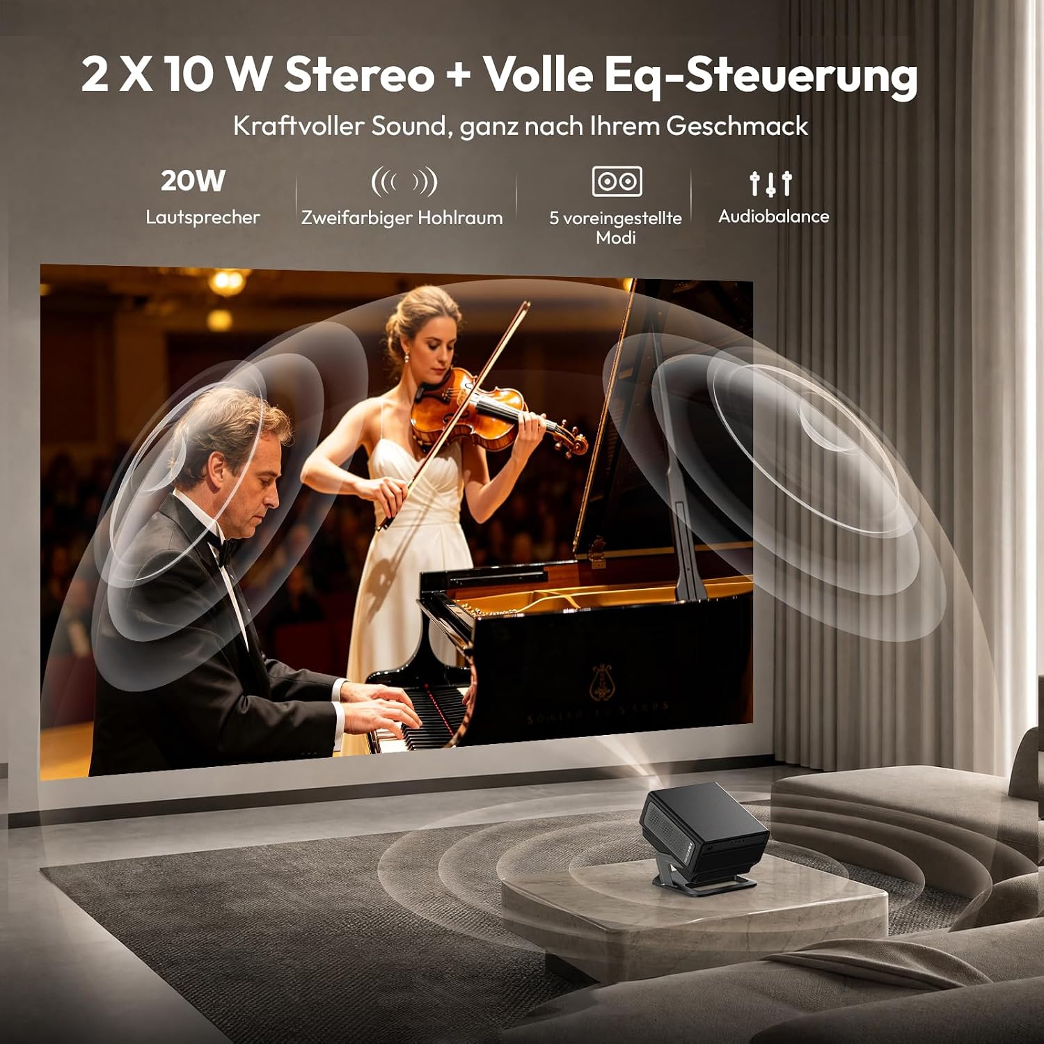 Detalle 2 de Xgody A8 Beamer 4K Heimkino – Native Full HD 1080p, 1200 ANSI Lumen, Autofokus und 6D Trapezkorrektur
