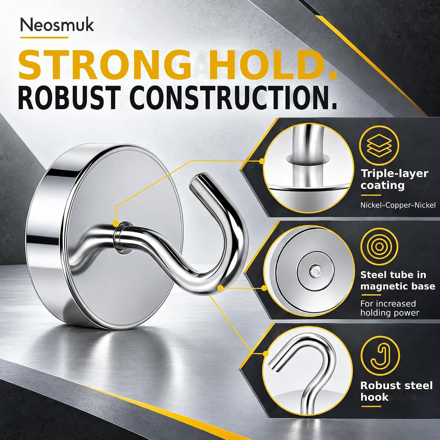 Detalle 2 de Neosmuk NPM26X10US20240109 Magnetic Hooks, 10-Pack, Steel Tube Design