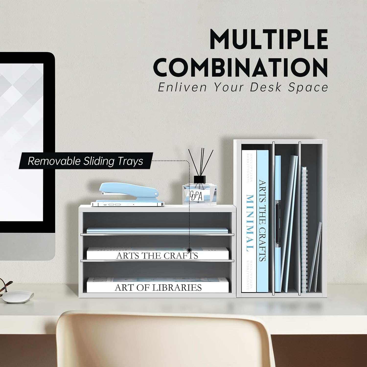 Detalle de SUPEASY 3T-WD Wood Desk Organizer, 3-Tier White Paper Sorter
