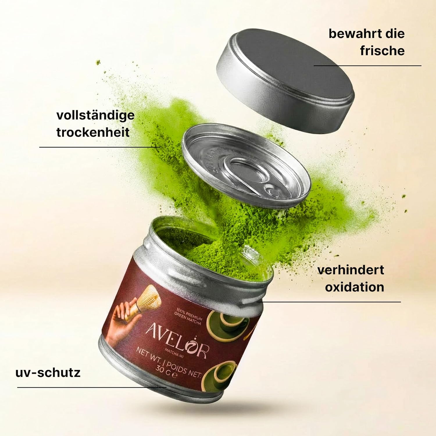 Thumbnail 2 de AVELOR Ceremonial Matcha Pulver – Premium Matcha aus erster Ernte, 30 g in aromatischer Metalldose