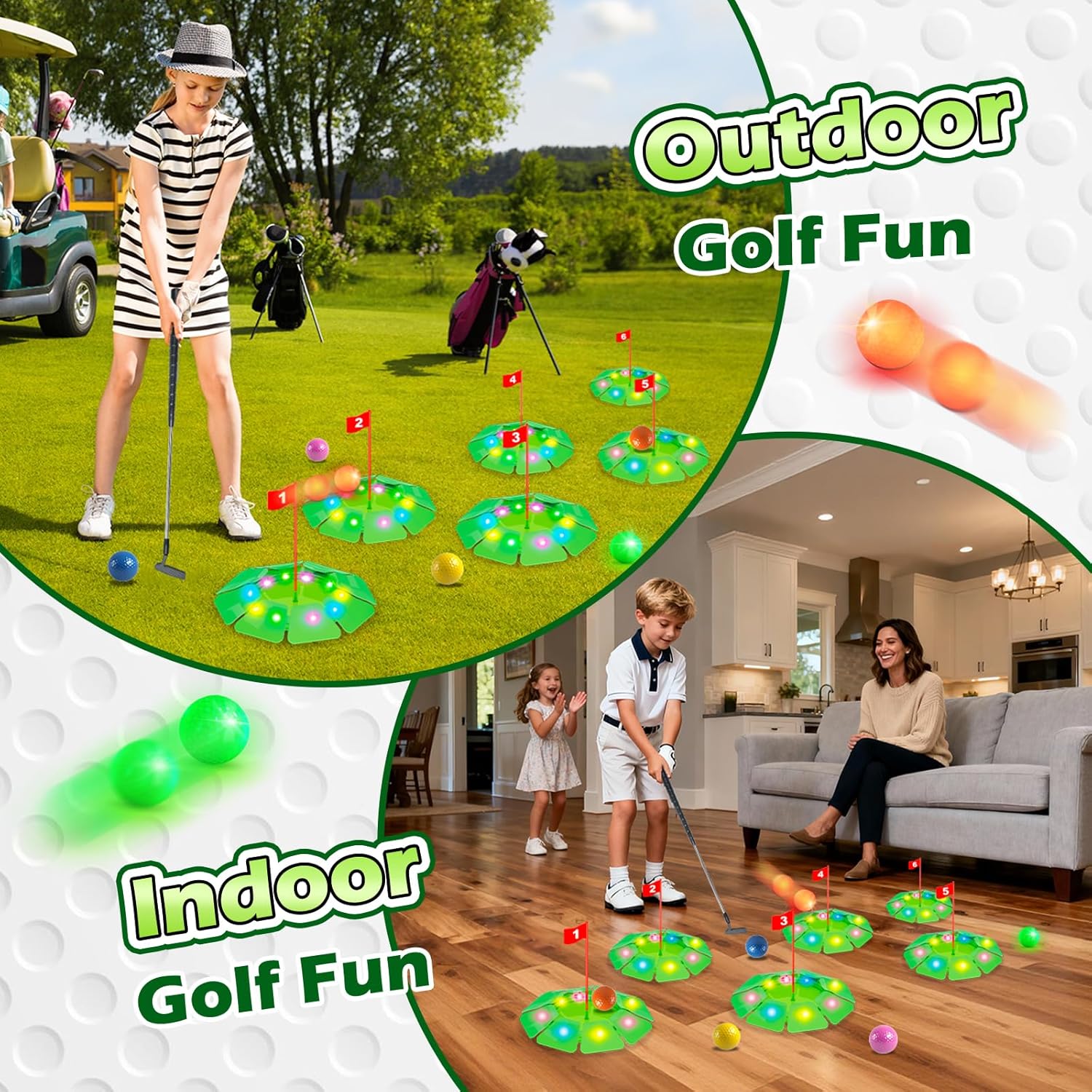 Detalle de VATOS Light up Golf Putting Game Set – Glow Golf Toy with 6 LED Holes and 6 Balls