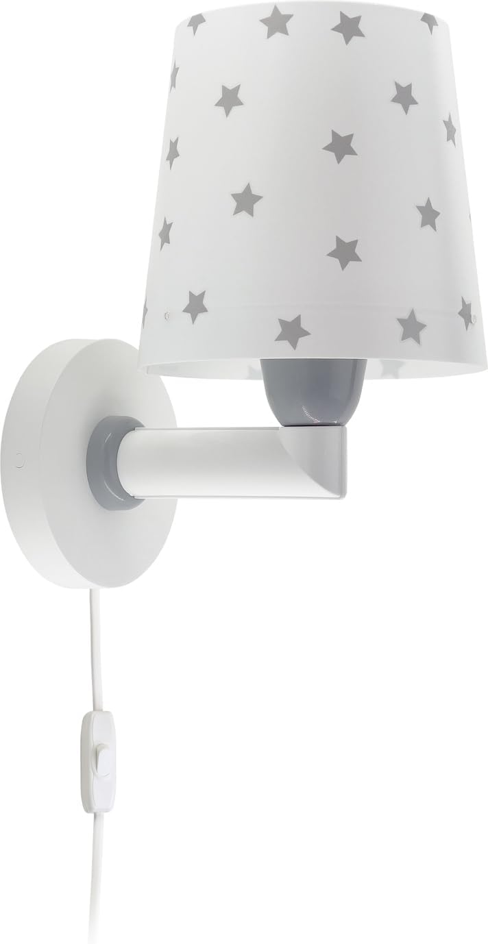 Detalle 2 de Dalber Kinder Wandlampe Star Light – Sterne Weiß/Grau, E27, 1x15W, inkl. Kabeloption, Glühbirne nicht enthalten