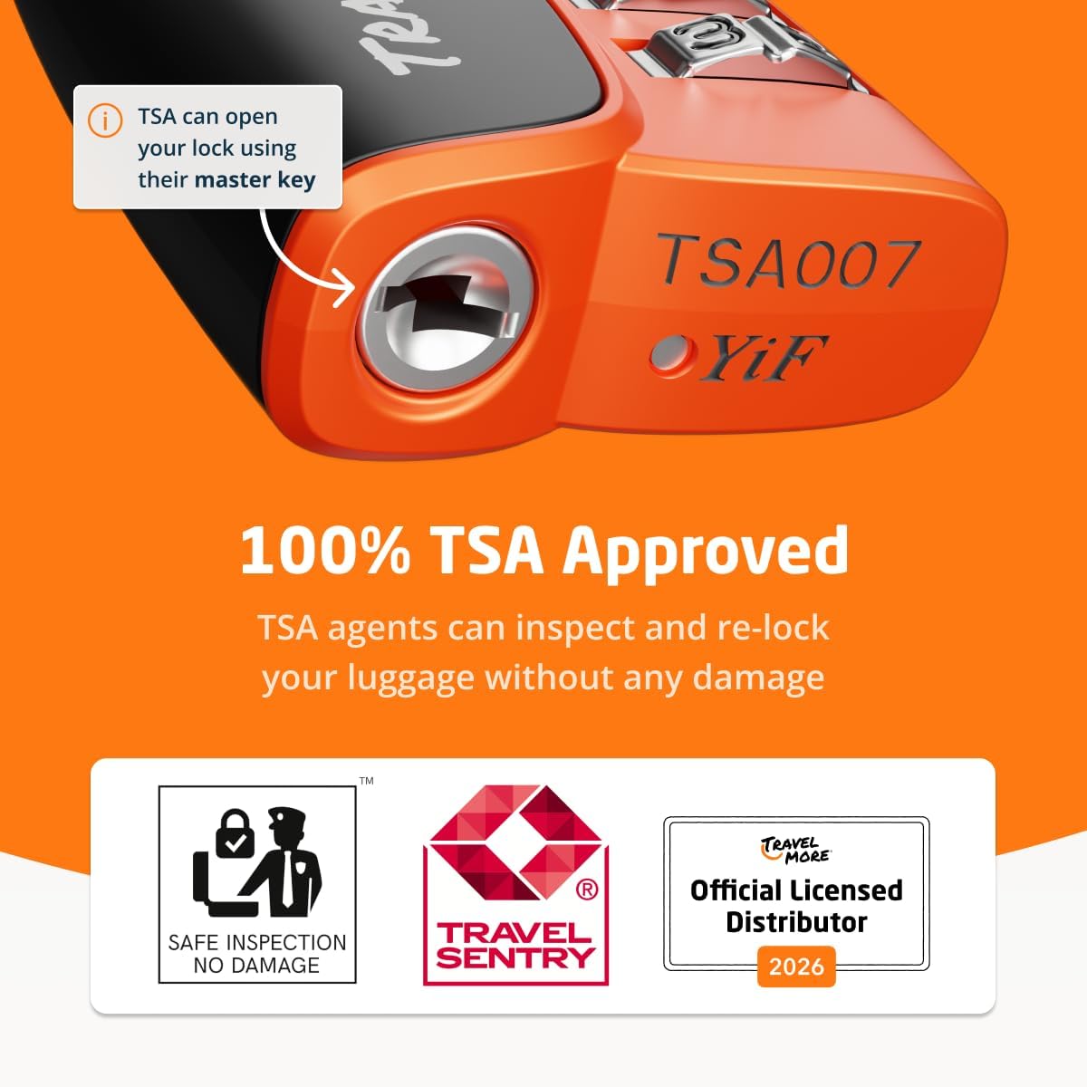 Detalle de 2-Pack TSA Approved 3-Digit Luggage Locks with Open Alert Indicator (Orange) for Travel
