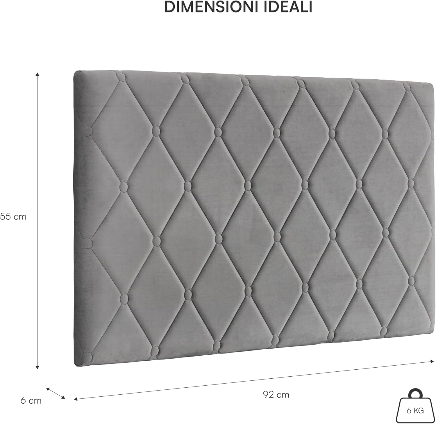 Thumbnail 2 de Baroni Home testata del letto imbottita in velluto grigio con altezza regolabile, 92x55 cm