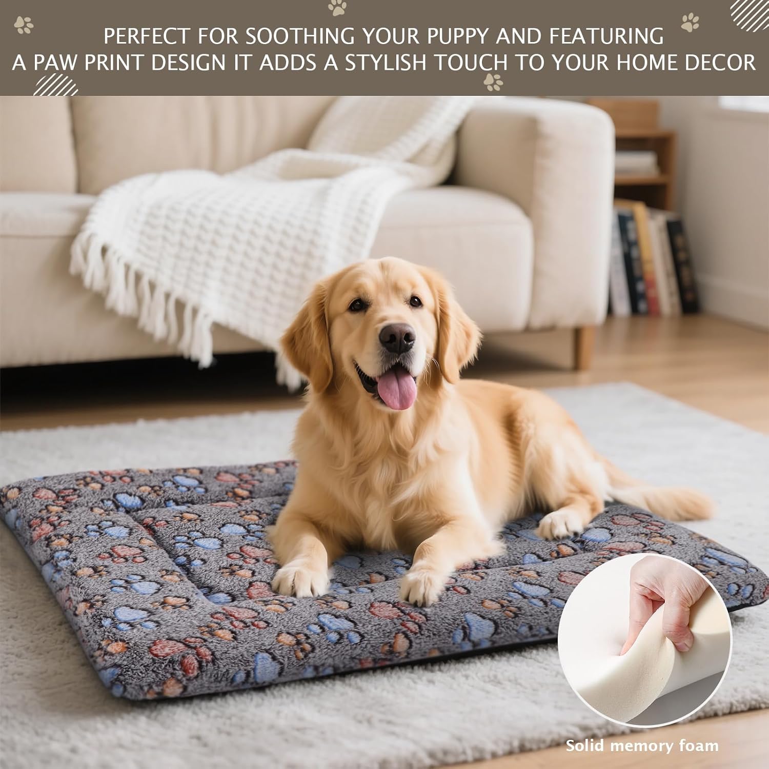 Detalle 2 de BVAGSS Memory Foam Dog Bed 75x50cm – Washable Crate Pad with Anti-Slip Base