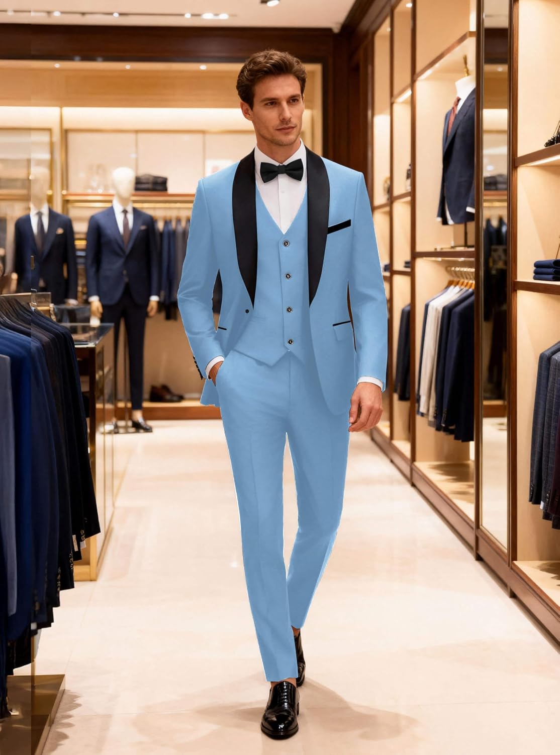 Detalle de WULFUL 3 Piece Slim Fit Tuxedo Suit Set 👔