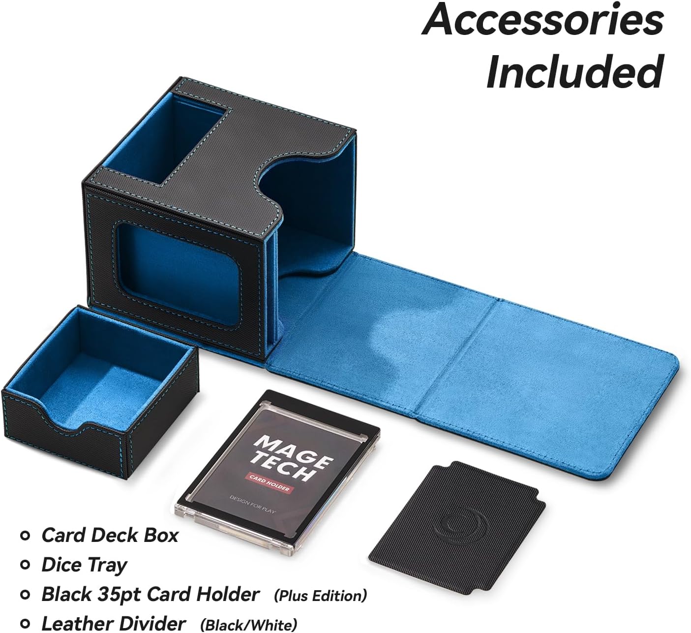 Thumbnail 5 de Mage Tech Commander Deck Box with 35pt Holder, Brick & Dice Tray (Black/Blue) — Fits 100 Double-Sleeved MTG Cards