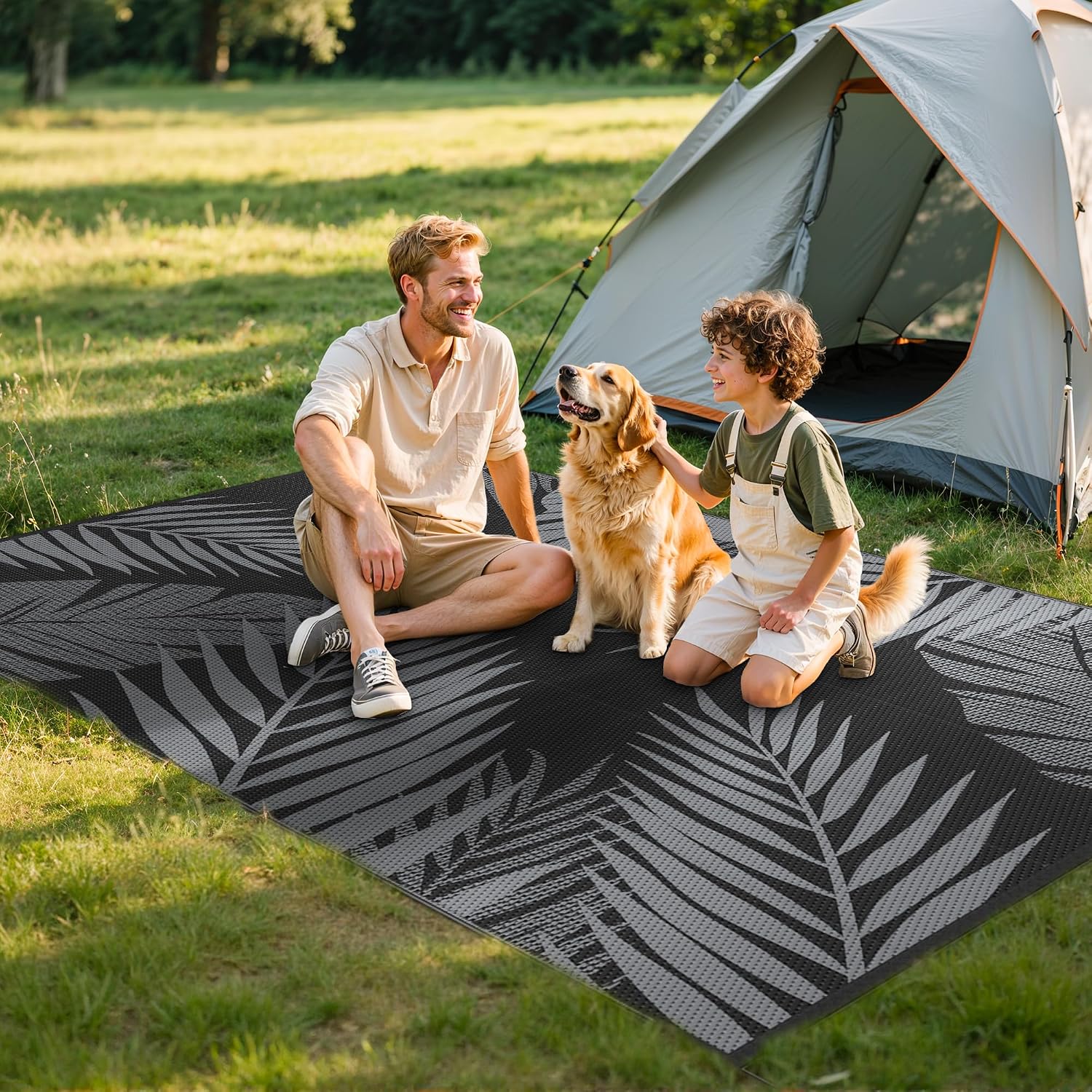 Thumbnail 6 de GENIMO 240x300cm Outdoor Rug (Black & Grey) – Waterproof, Reversible & UV Resistant for Patios, Garden & RV