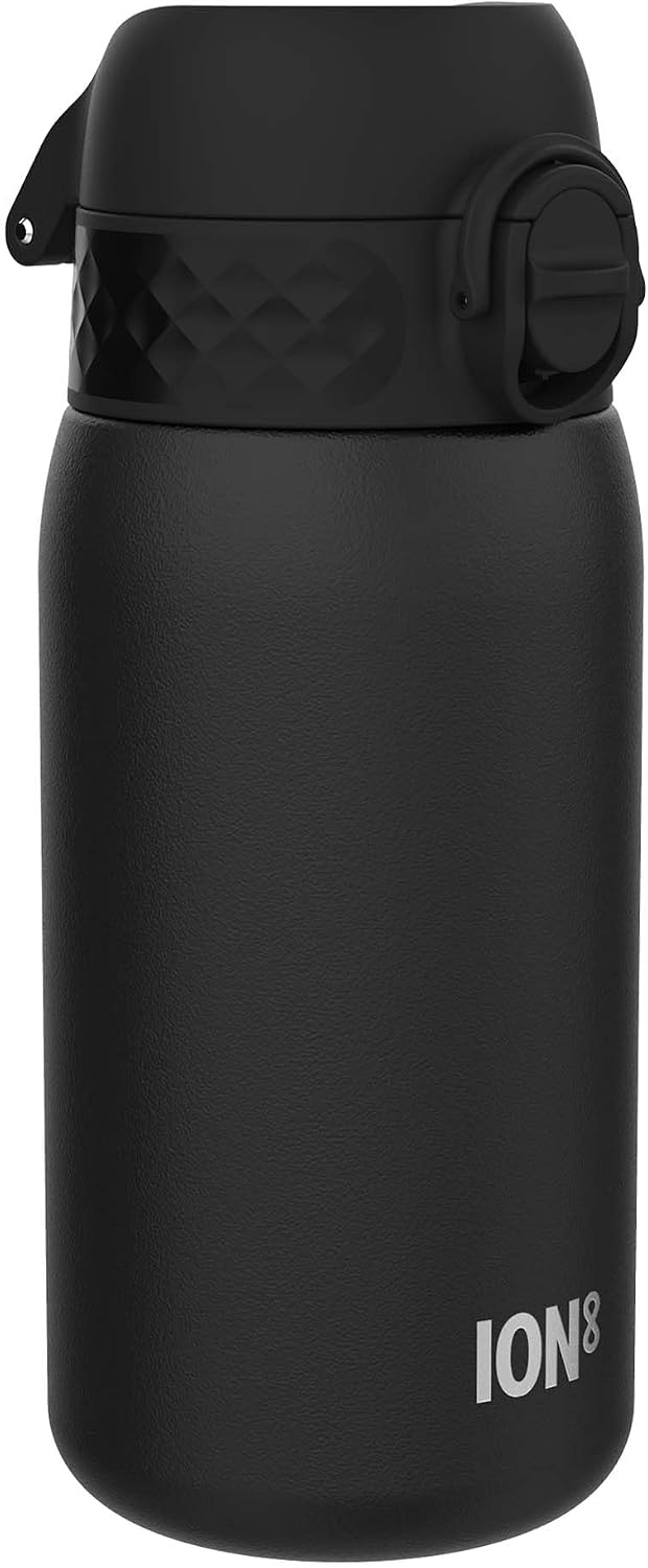 Detalle de ION8 Lightweight Steel Kids Water Bottle (400ml/13oz) – Leak Proof, Dishwasher Safe, Black
