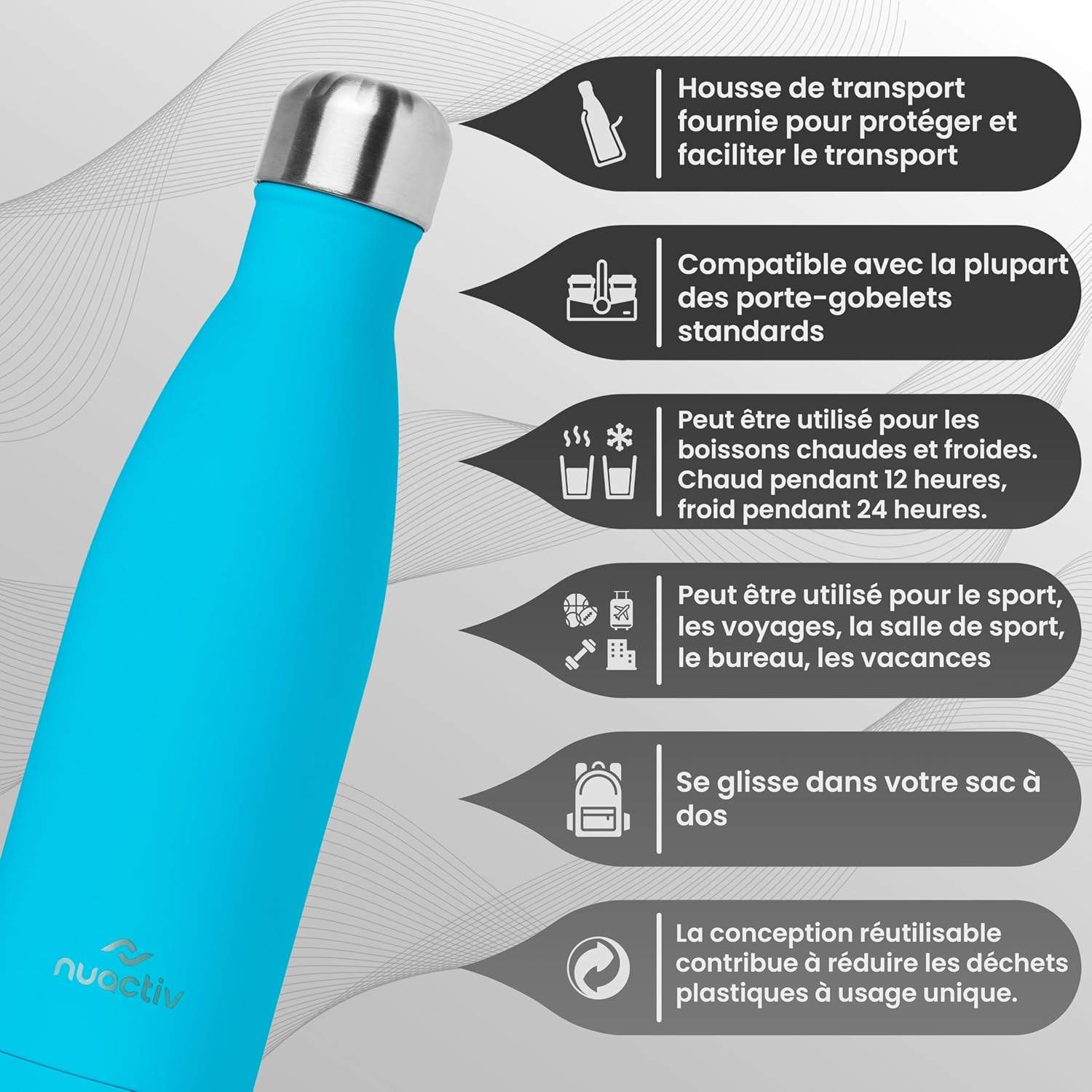 Thumbnail 4 de Nuactiv Bouteille Isotherme 500 ml en Acier Inox – Garde 24h Froid & 12h Chaud, Étanche et Réutilisable