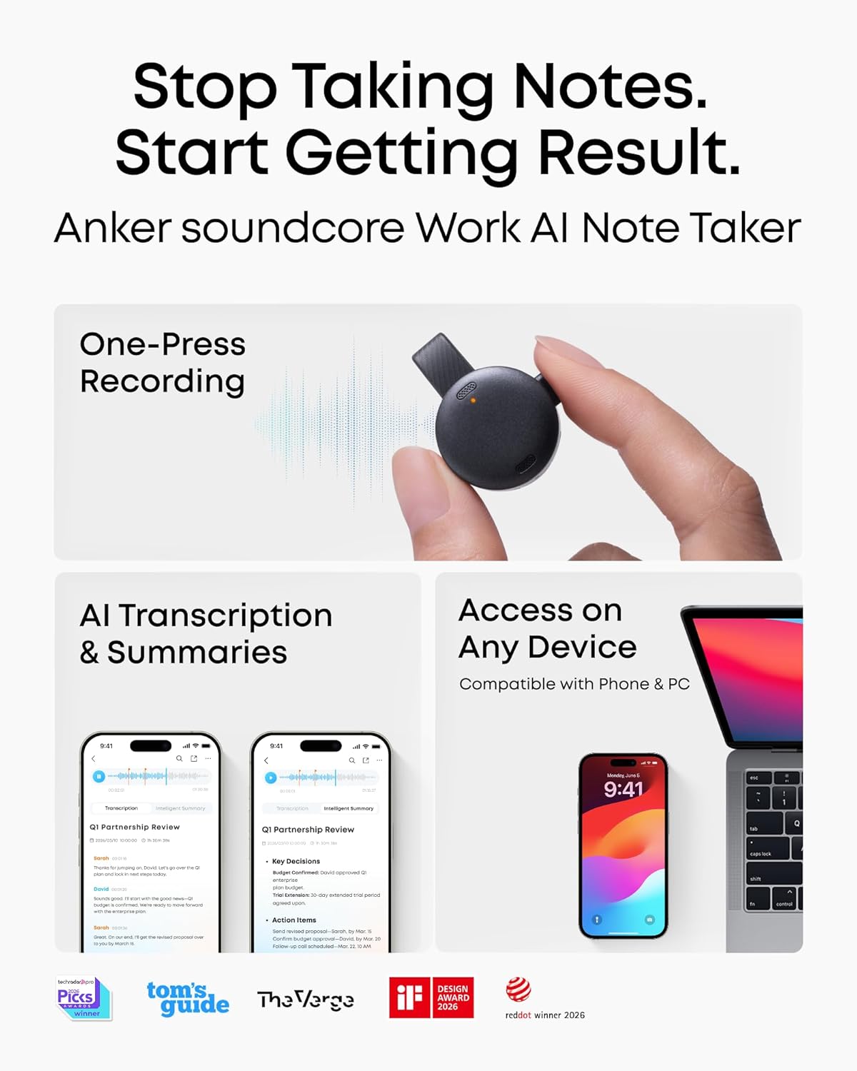 Thumbnail 1 de soundcore Work AI Voice Recorder by Anker — Wearable AI Meeting Companion