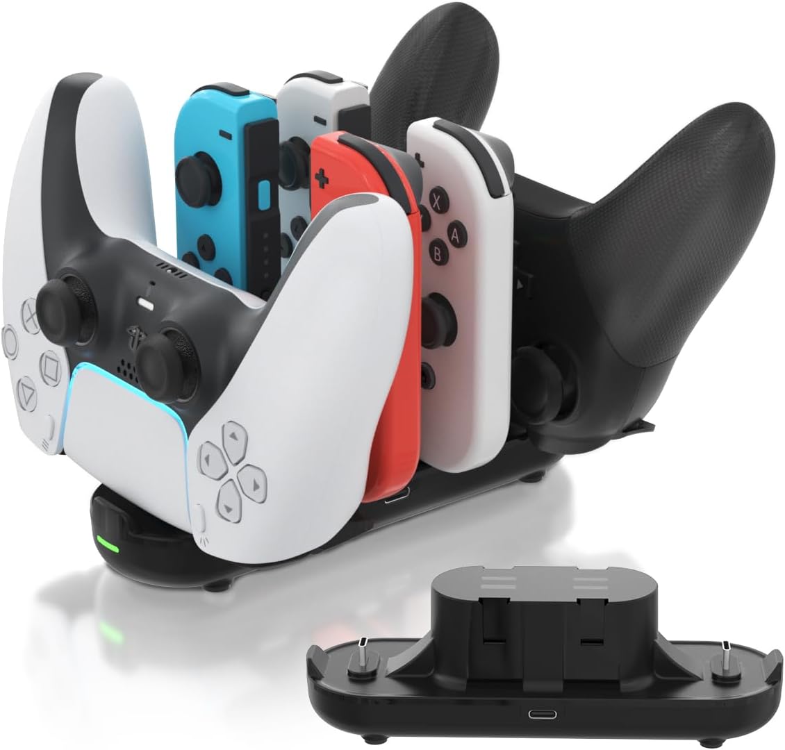 Detalle de Switch Controller Charger Dock: 6-in-1 Charging Station for Nintendo Switch, Pro, Joy-Con & PS5 Controller