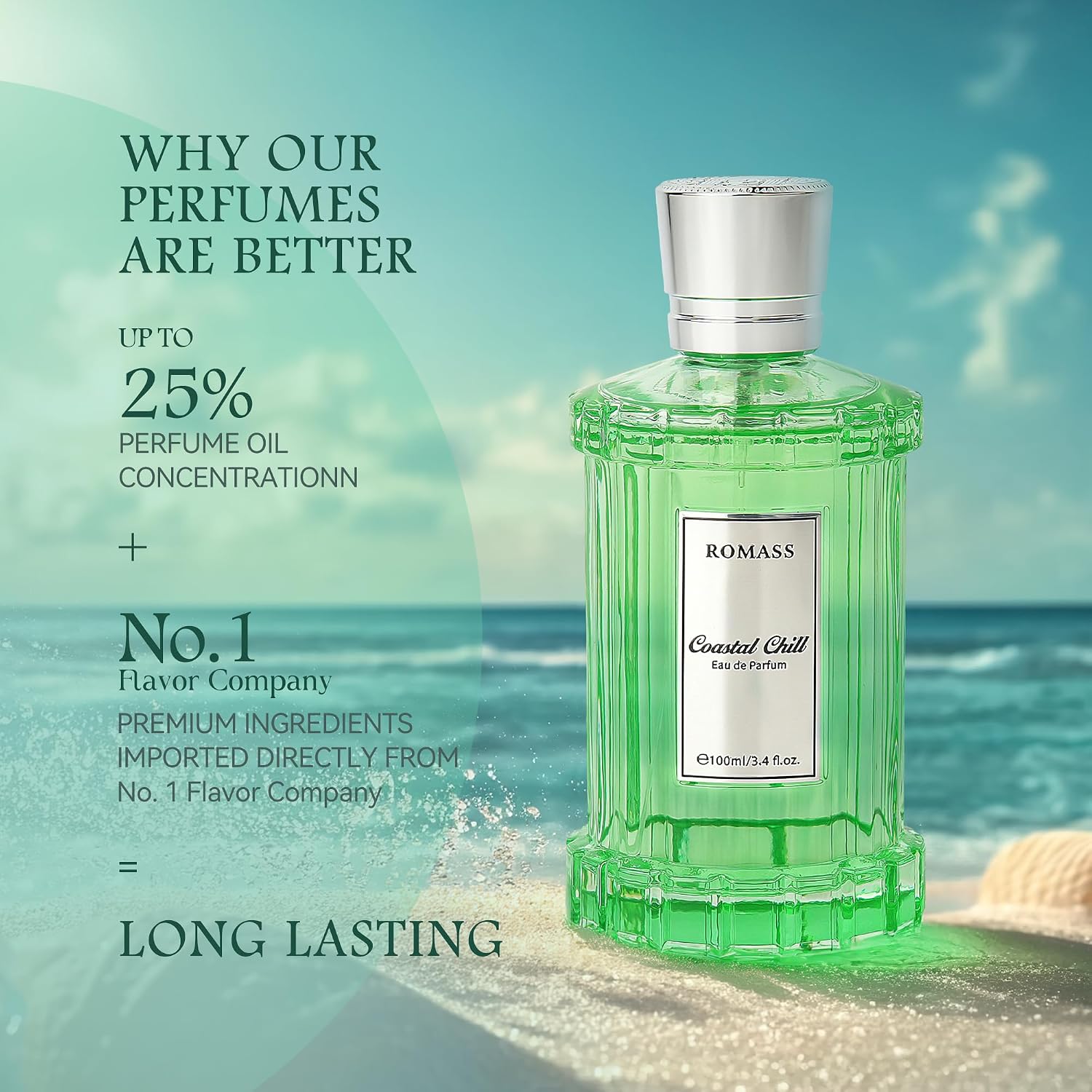 Detalle de ROMASS Coastal Chill Eau de Parfum, Unisex 3.4 oz/100ml with Coastal Notes