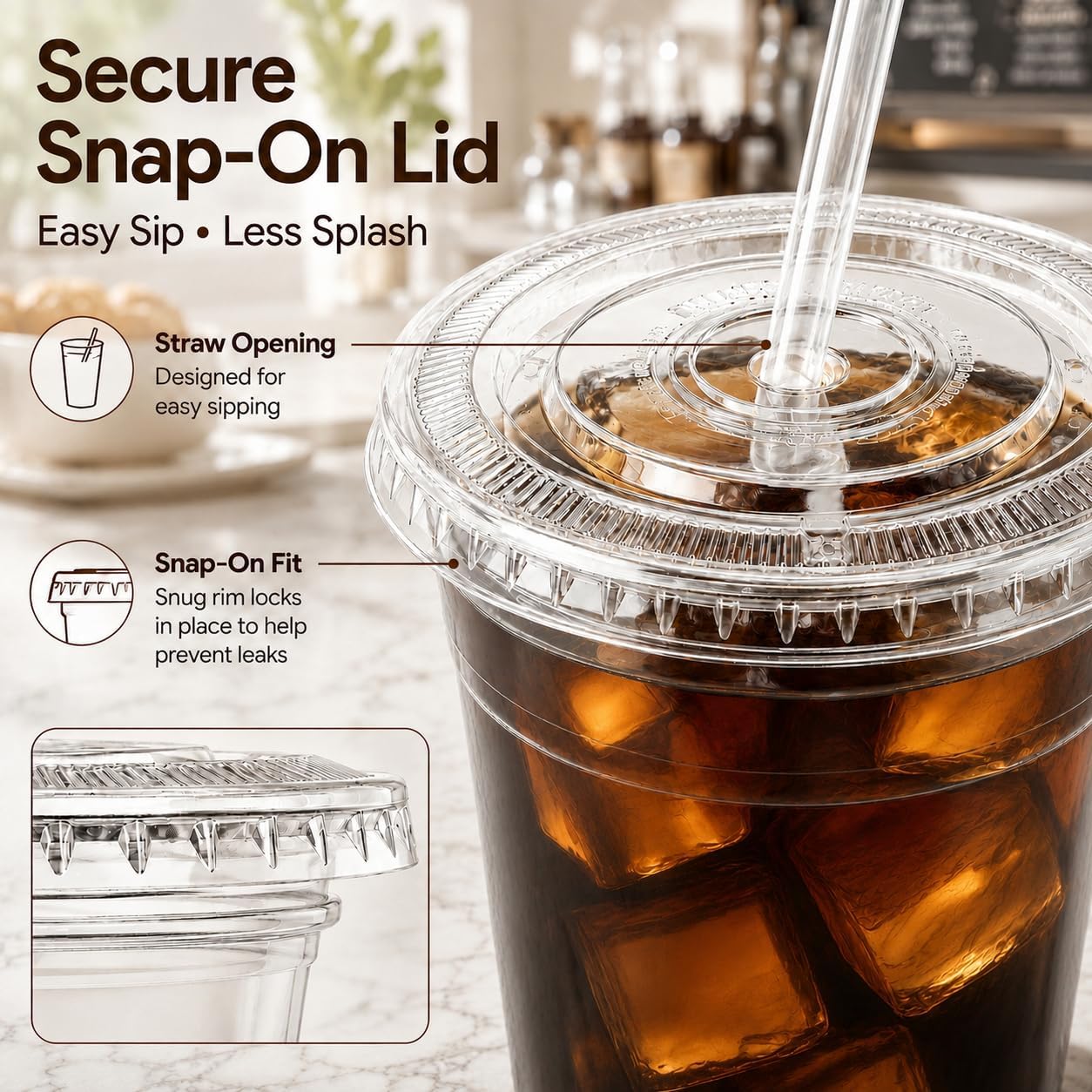 Detalle de ZZTDSD YCX Clear PET Cups, 12/16/20 oz with Flat Lids and Straws