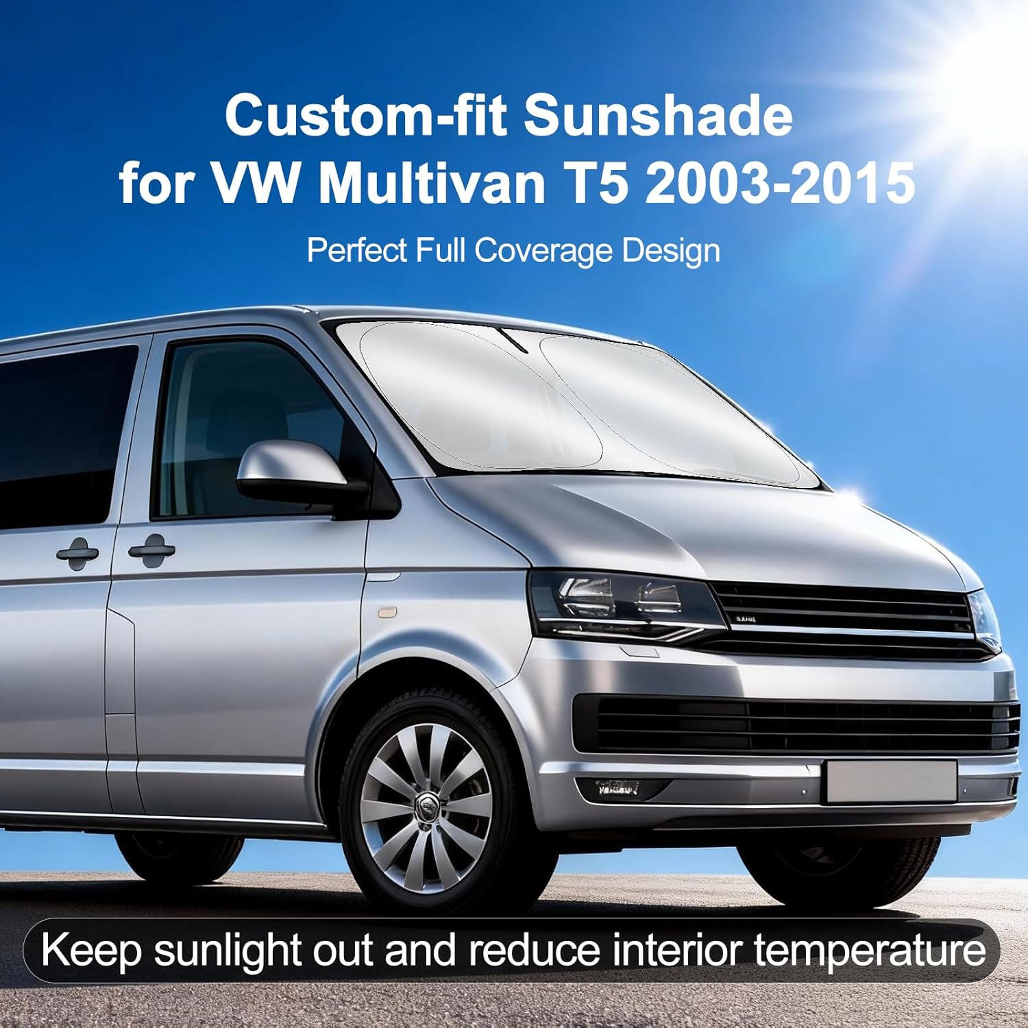 Detalle de ZATOOTO Frontscheiben-Sonnenschutz für VW Multivan (T4/T5/T6) – faltbar, reflektierend, 210D