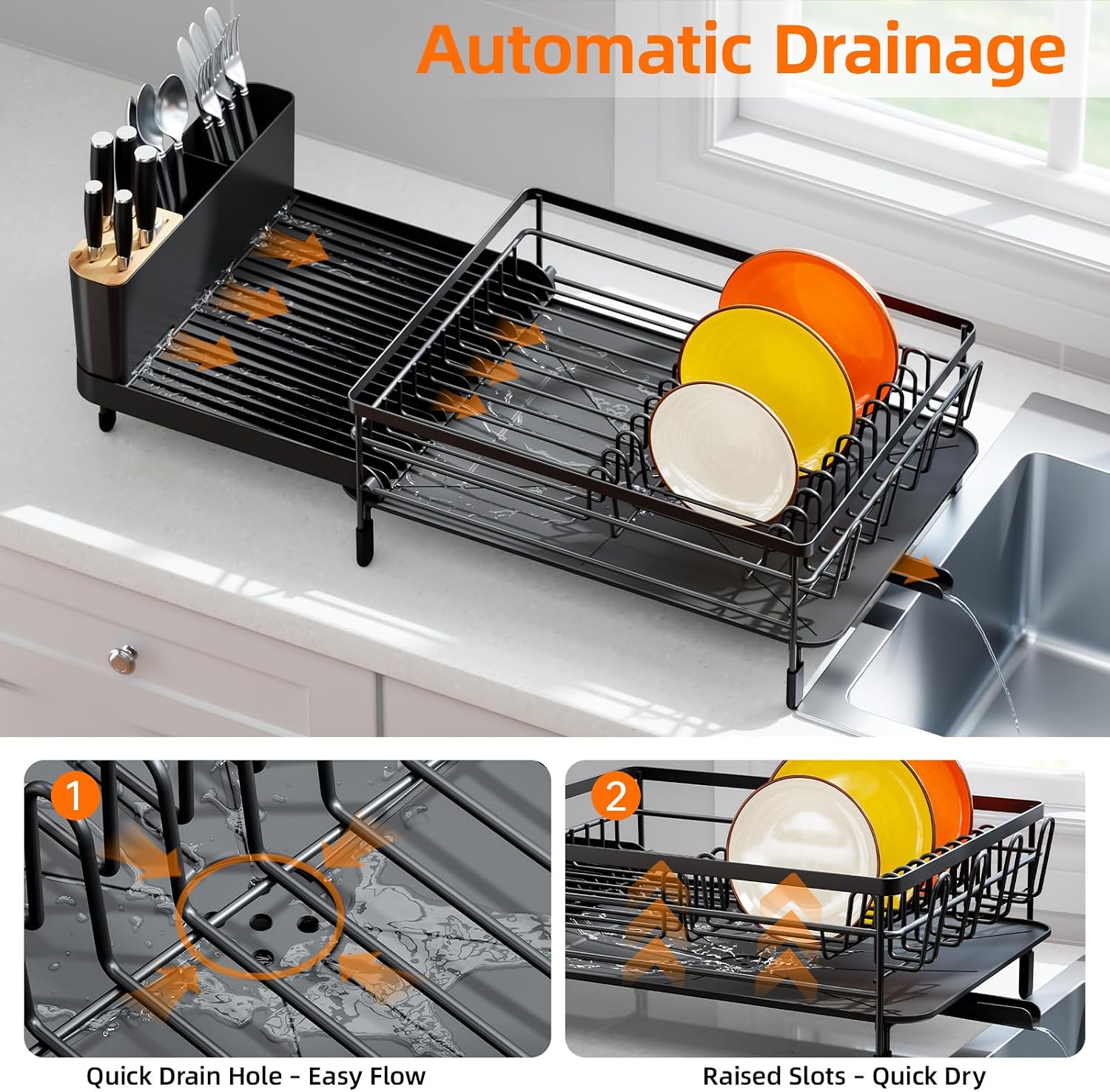 Detalle 2 de Urackify Expandable Dish Drying Rack, 18.5–26.7 inches