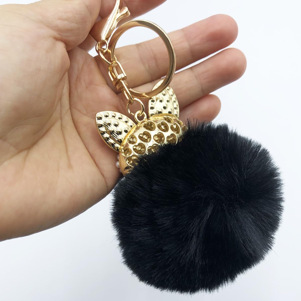 Thumbnail 2 de Xsclpomddy Pom Poms Keychains: Fluffy Fox Head Crystal Rhinestone Pendant