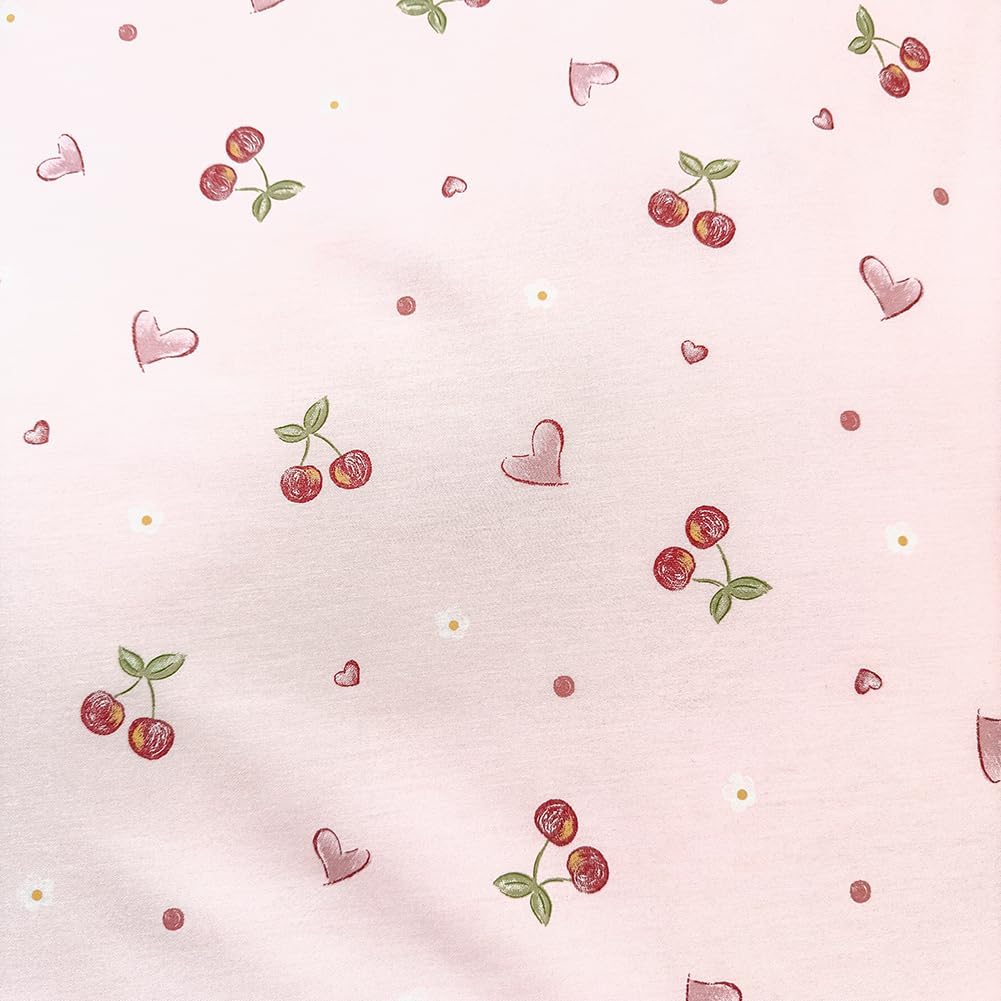 Detalle de AShanlan Bettwäsche-Set aus Baumwolle 155x220 Rosa mit Kirschen & Herzen (mit Reißverschluss) – 1x Bettbezug + 1x Kissenbezug 80x80