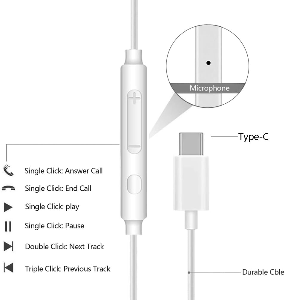 Thumbnail 3 de 2-Pack USB-C Wired Headphones with Mic, Volume Control & Noise Reduction for iPhone, iPad Pro, Samsung Galaxy & Pixel