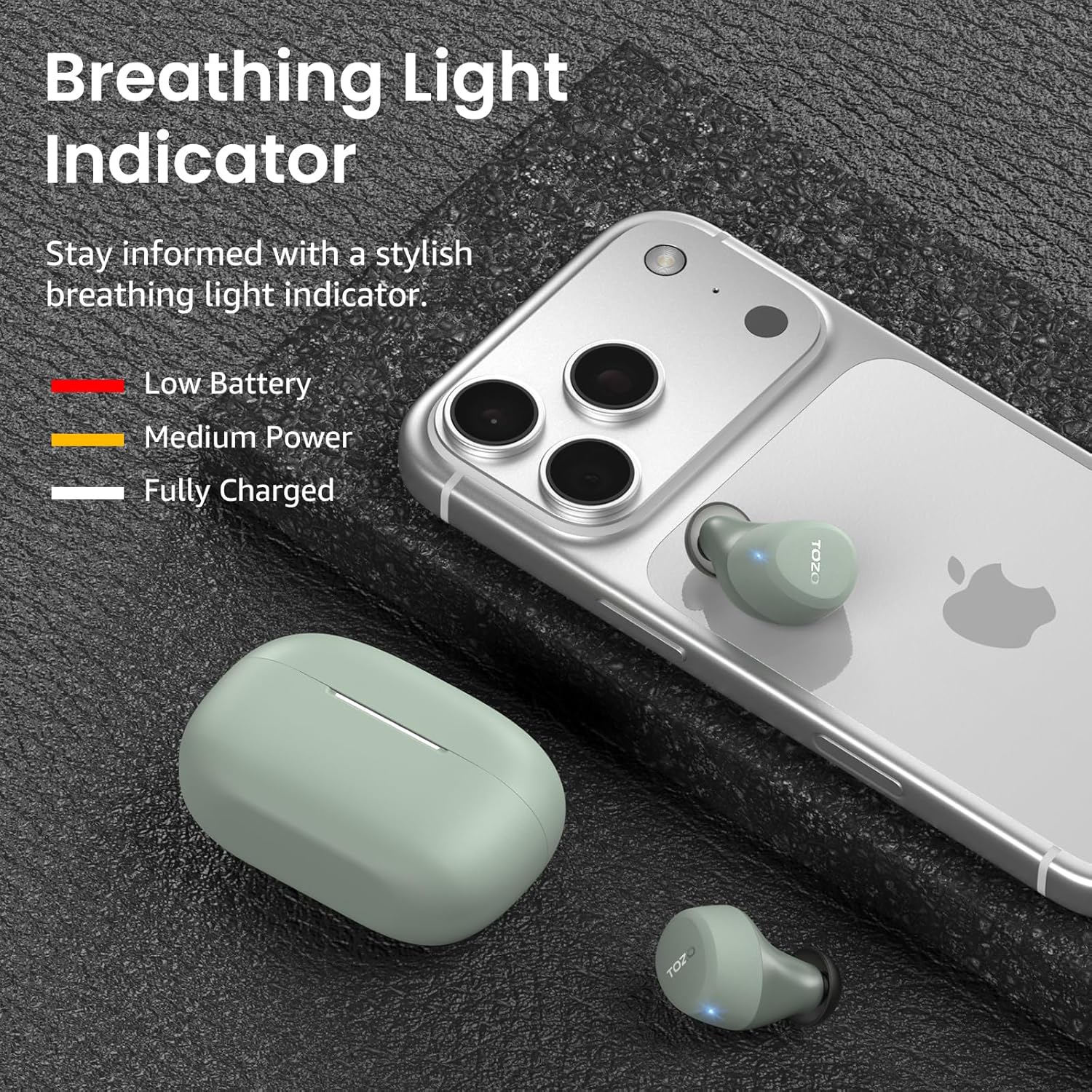 Thumbnail 6 de TOZO A1 In-Ear Bluetooth 5.3 Kopfhörer kabellos mit 2 Mikrofonen, App-Steuerung & bis zu 32 Std. Wiedergabe (Grün)