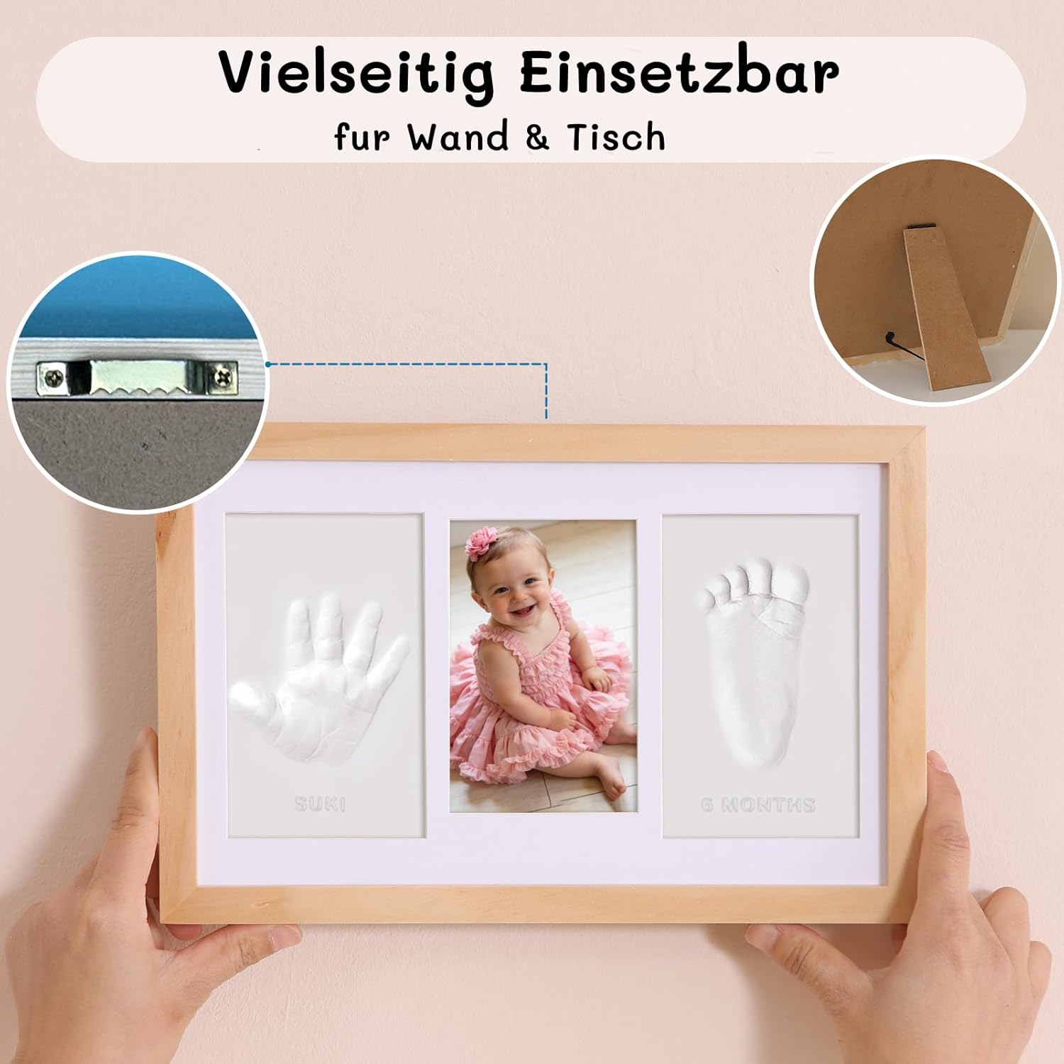 Thumbnail 5 de Yiukou Baby-Handabdruck- und Fußabdruck‑Set: personalisierter Erinnerungsrahmen aus Eiche