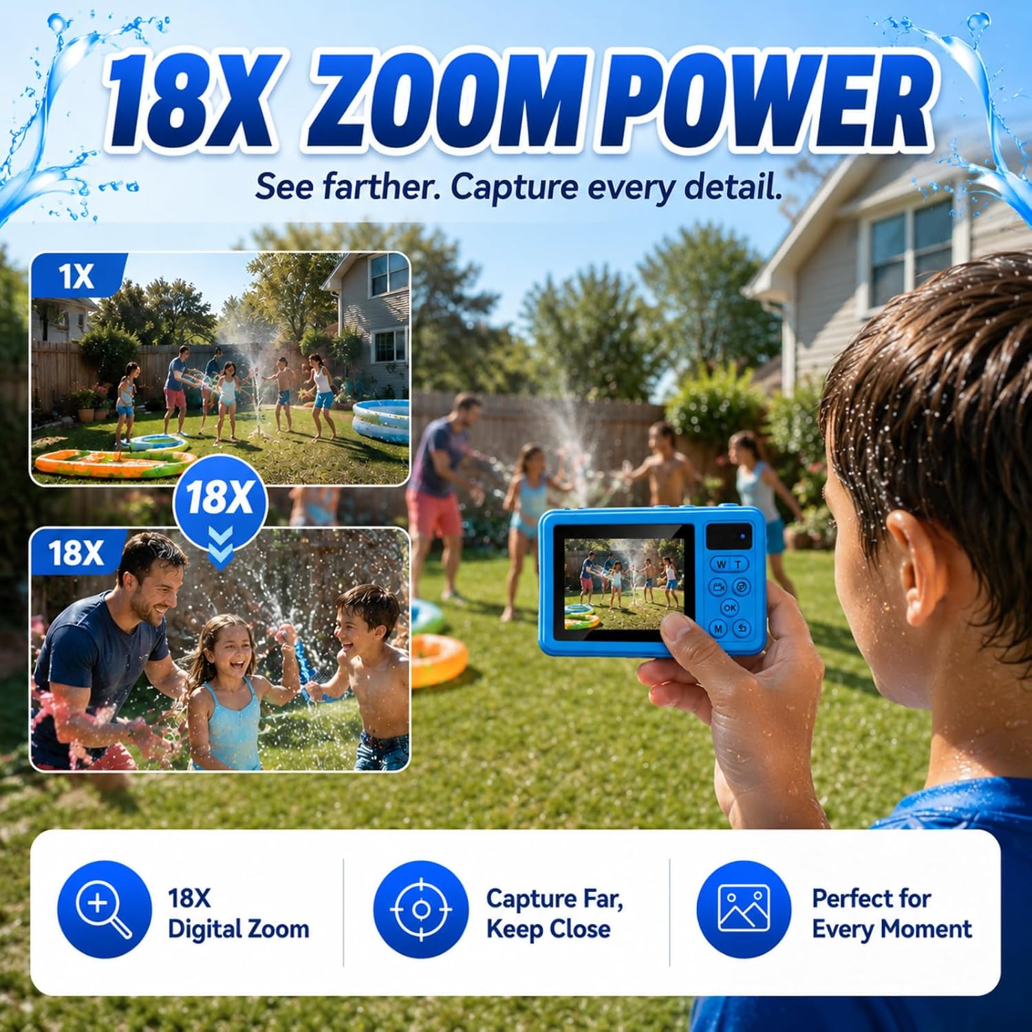 Thumbnail 6 de Maxmango D70 Unterwasserkamera – 4K, 48 MP, 3 m Wasserdicht, Dual-Screen, 18x Zoom, 16 GB