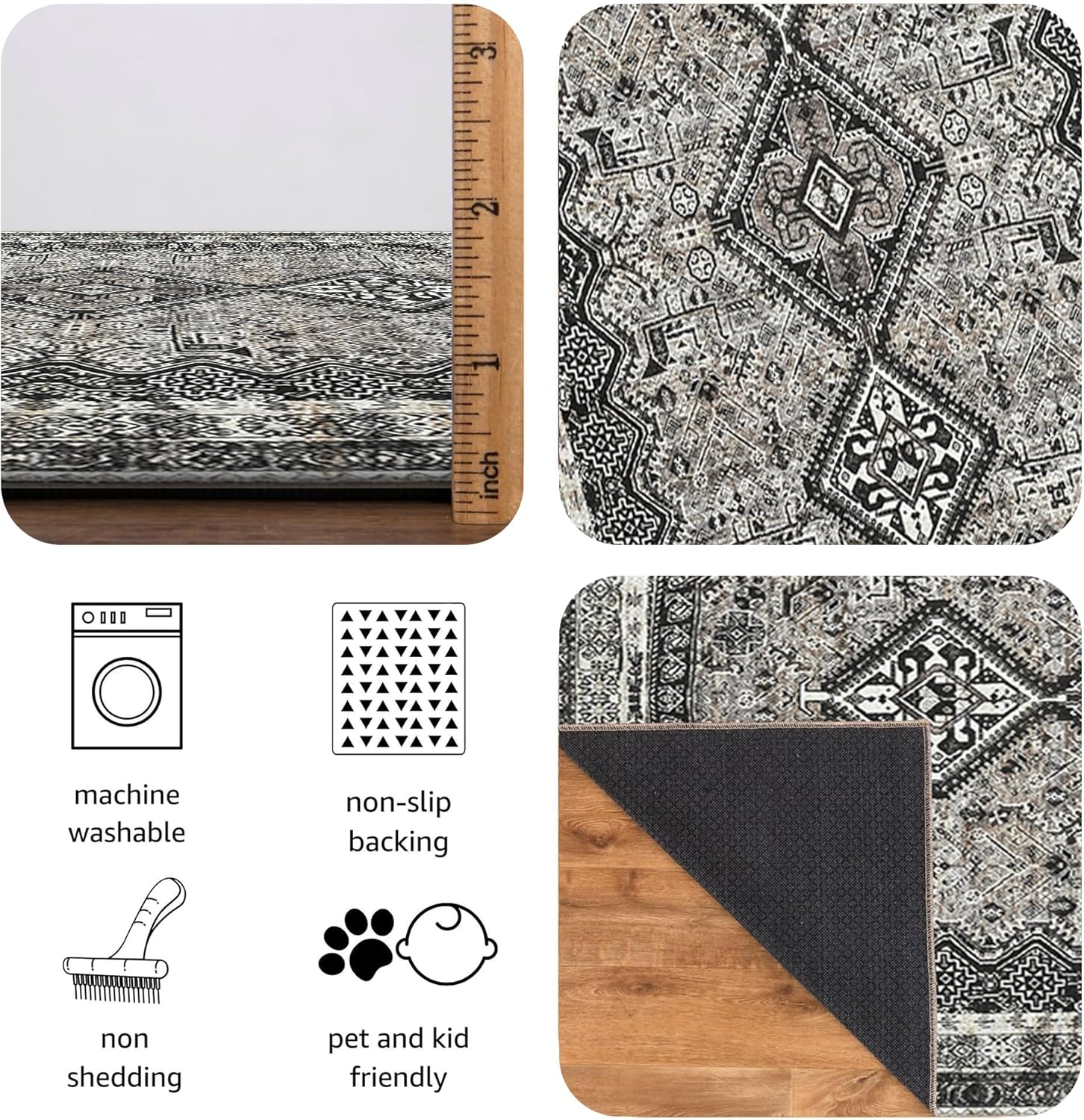 Thumbnail 6 de Keen Home Design 30"x84" Rug: Machine Washable Vintage Runner with Non-Slip Backing
