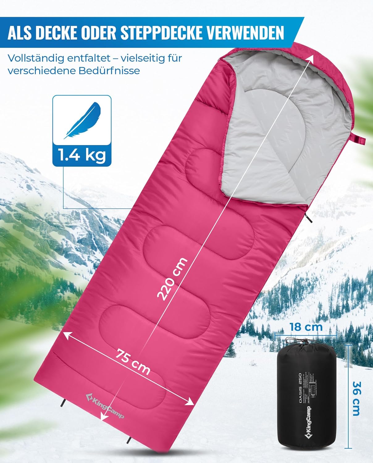 Thumbnail 1 de KingCamp Schlafsack für Erwachsene – XL Flanell, kaltes Wetter, wasserdicht, kompaktes Packmaß