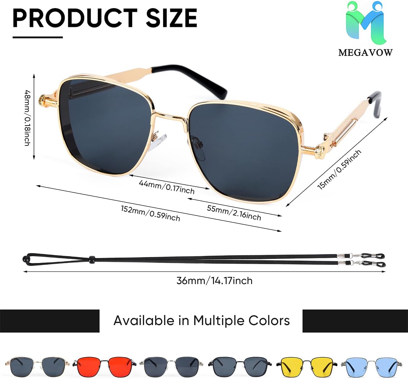 Detalle 2 de MEGAVOW Retro Steampunk Sunglasses: Polarised UV400 Square Frames for All-Day Wear
