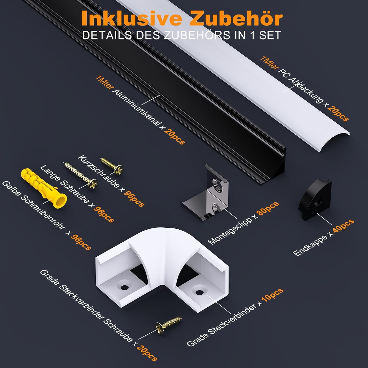 Detalle de Chesbung 20 x 1 m Schwarz – V-förmiges LED Aluminium Profil mit milchiger Abdeckung für 12 mm LED-Streifen