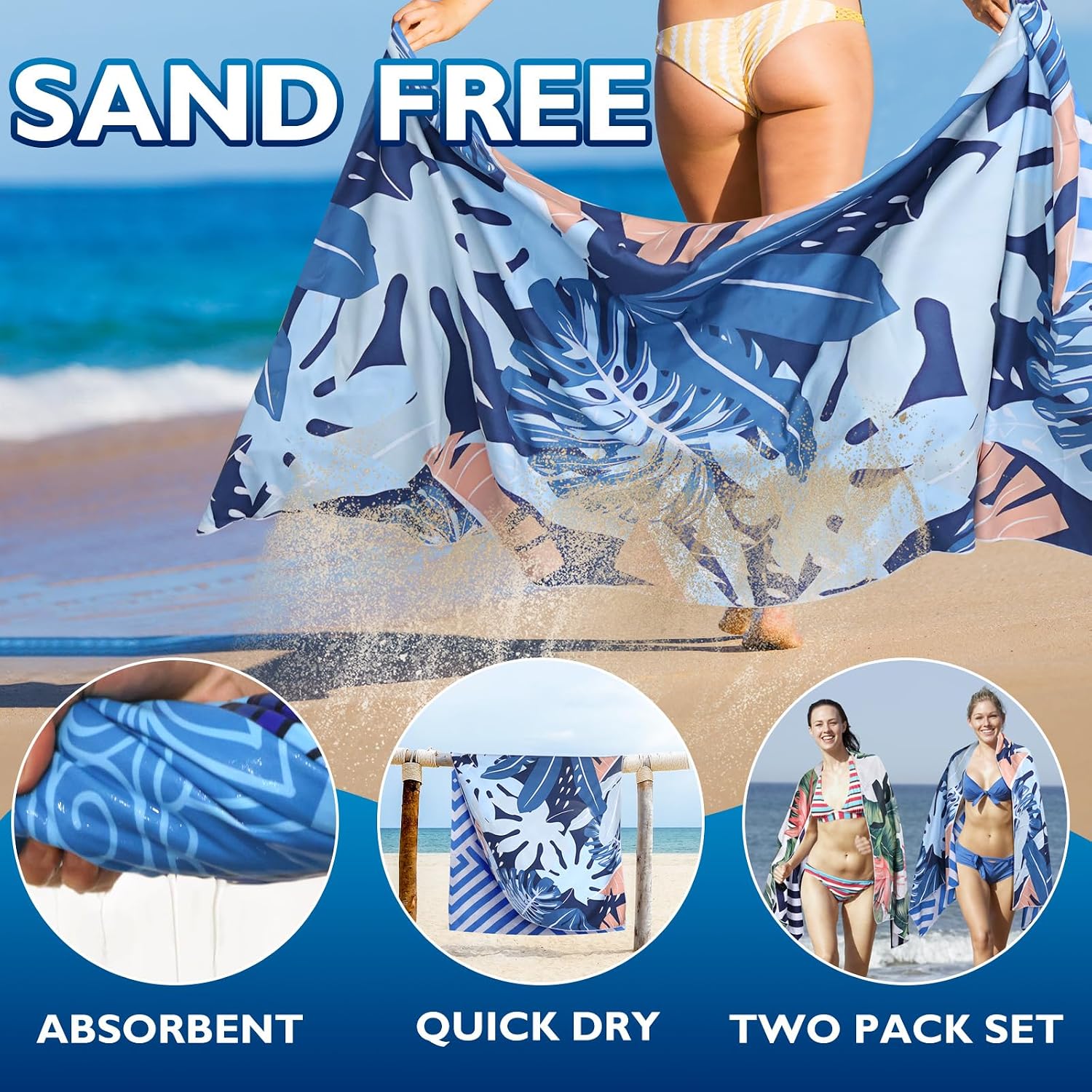 Detalle de Giyim Beach Towels - 2 Pack 200x90cm: Lightweight Microfibre, Double-Sided, Sand Free