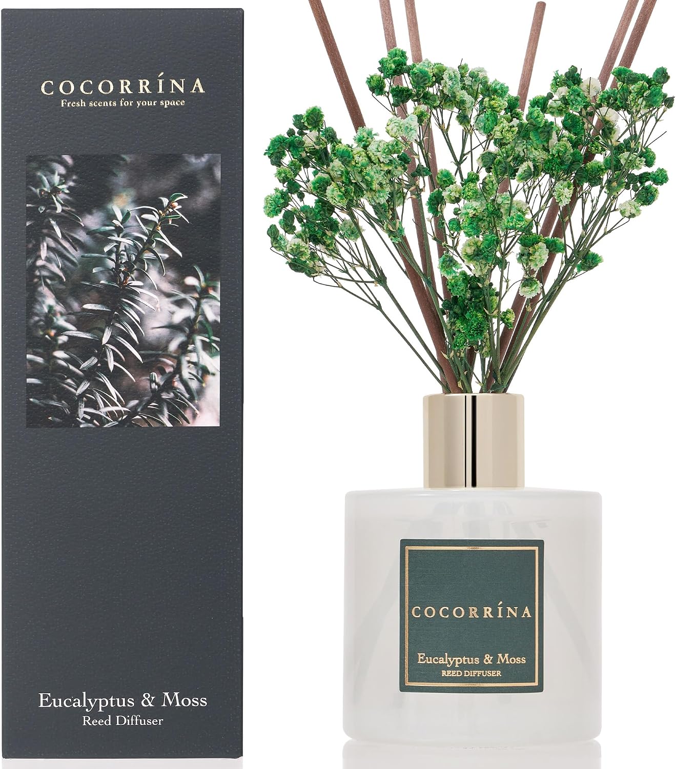 Detalle 2 de COCORRÍNA Ocean Breeze Reed Diffuser – Gardenia, Amber & Cashmere Wood Aroma