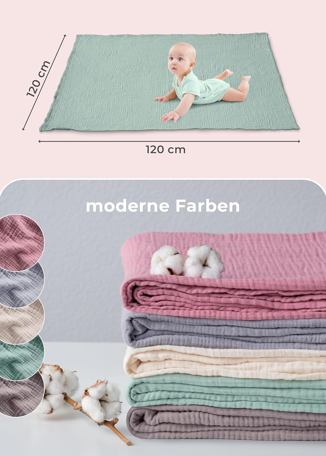 Thumbnail 3 de LAYNENBURG Musselin Babydecke 120x120 mintgrün