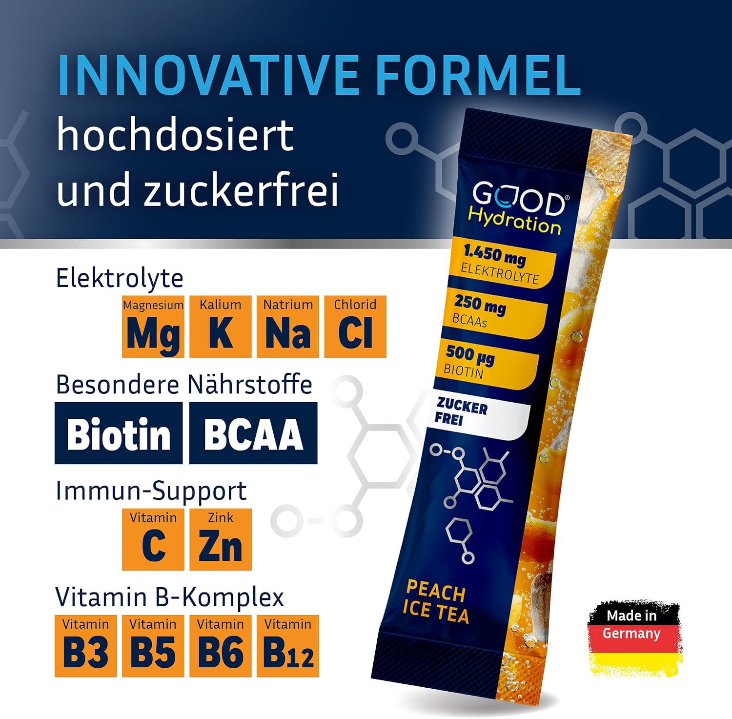 Detalle de GOOD Hydration® Rehydration Booster WALDBEERE – Elektrolyt-Pulver ohne Zucker mit 1.450 mg pro Stick (24 Sticks)