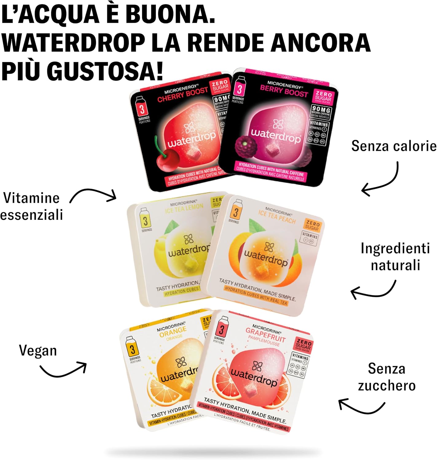 Thumbnail 4 de waterdrop Bottiglie Vetro 600ml con 18 Drops senza zucchero – cofanetto regalo donna