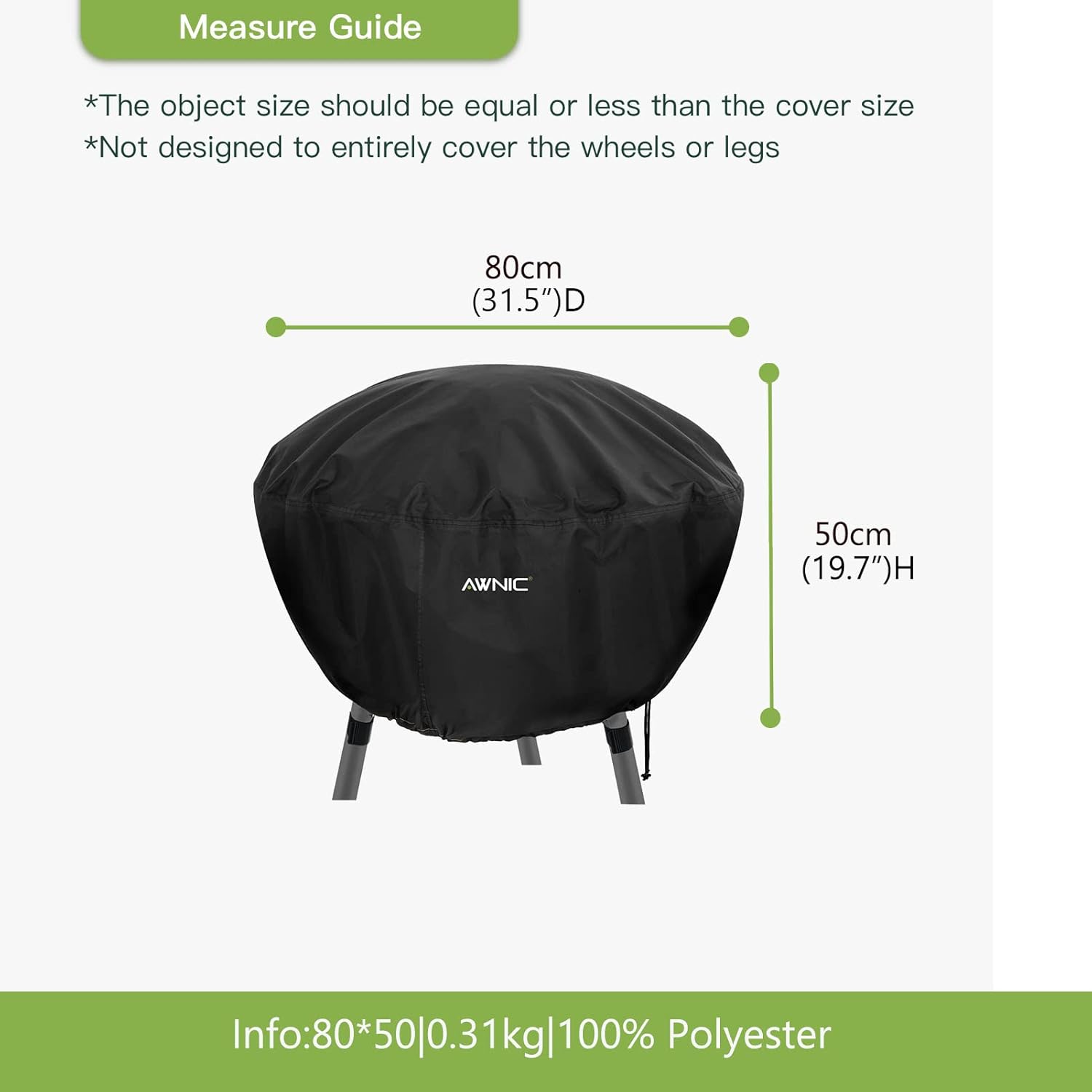 Thumbnail 1 de AWNIC Fire Pit Cover Waterproof Round – Ø80x50cm (420D Polyester)