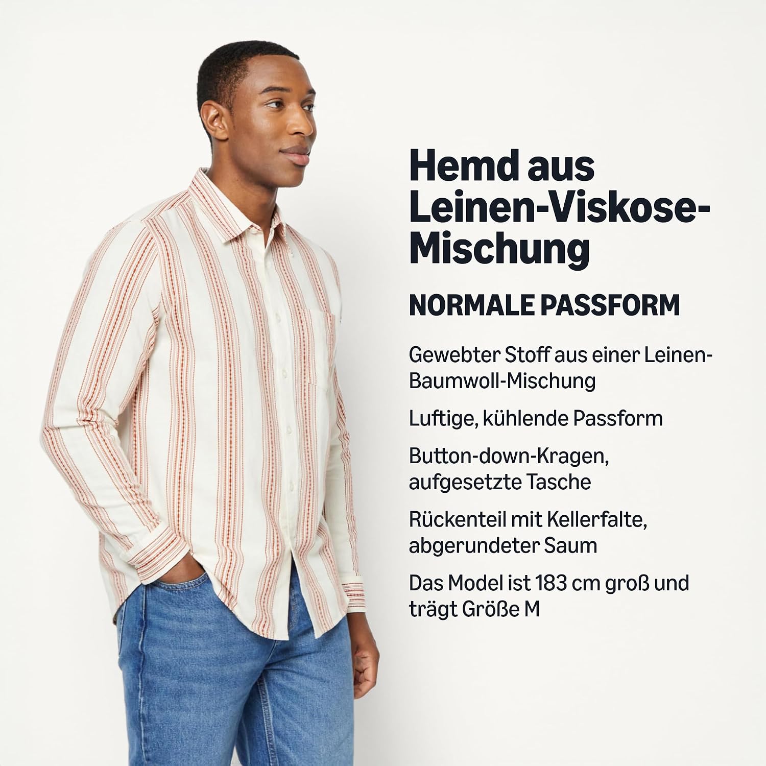 Detalle de Amazon Essentials Herren Langärmliges Hemd aus Leinenmischgewebe – Regular Fit