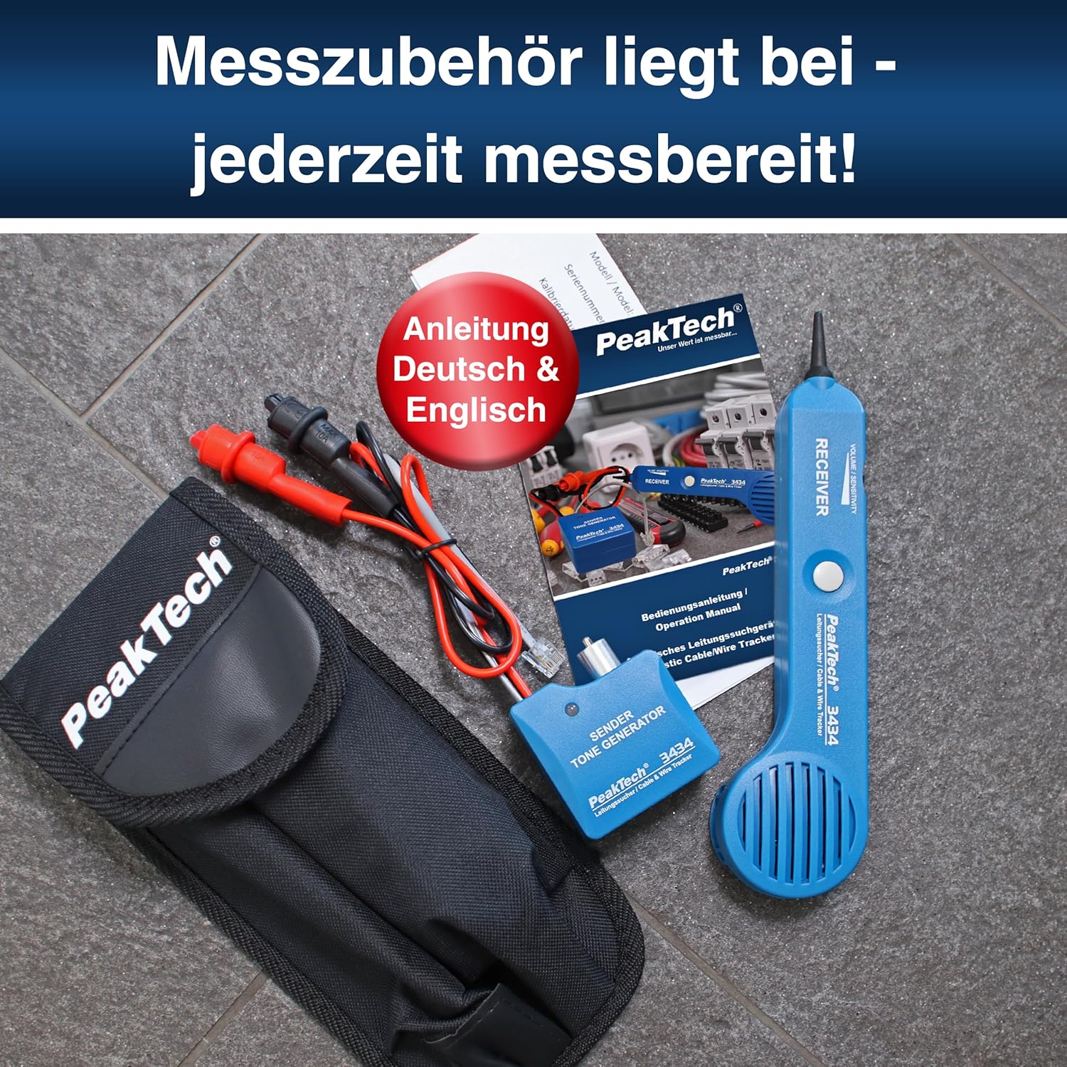 Thumbnail 6 de PeakTech P 3434 Leitungssuchgerät für Leitungen & Telefonkabel – Durchgangsprüfer, Tonsignal, RJ11/Krokoklemmen, 3 Jahre Garantie