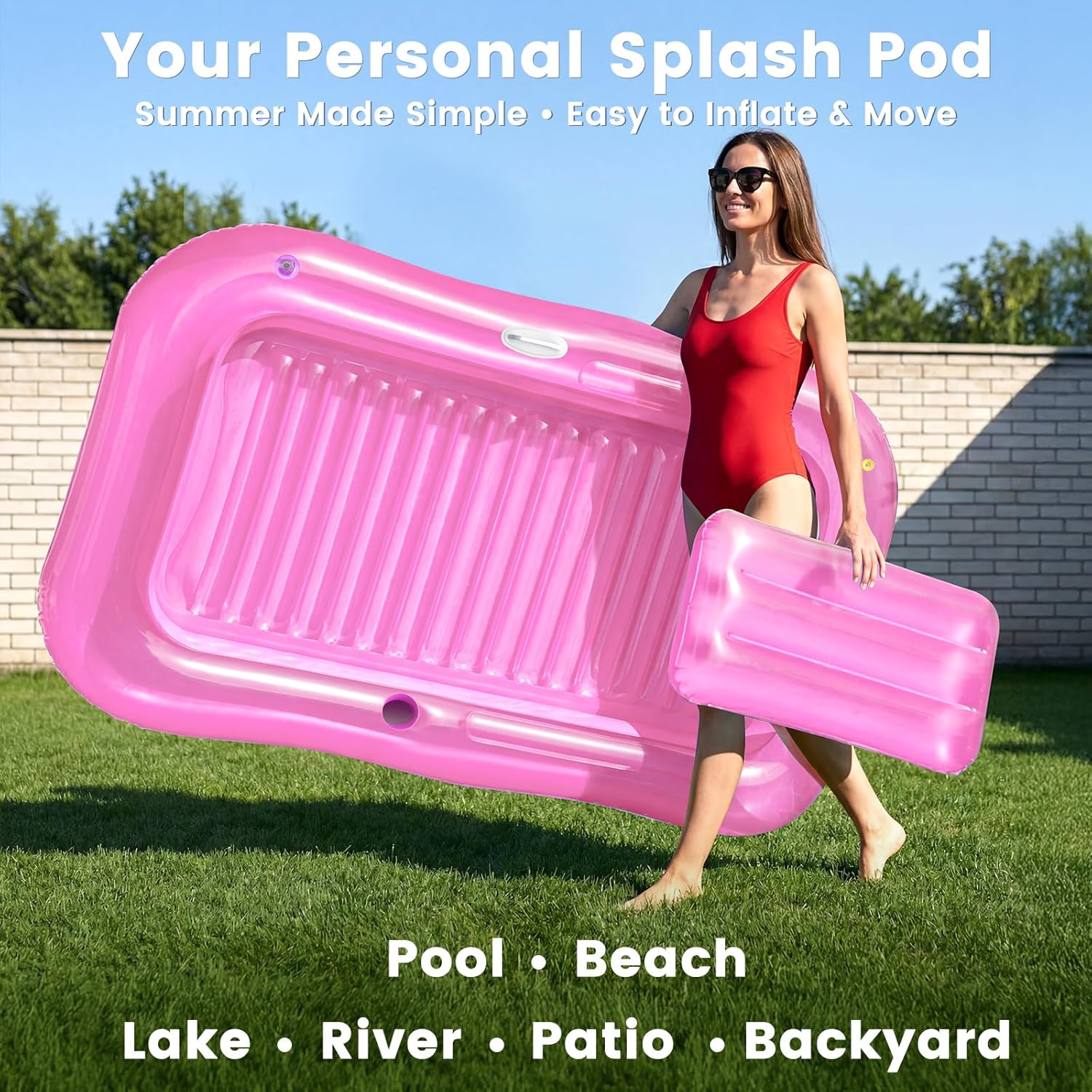 Thumbnail 6 de Inflatable Tanning Pool Lounger Float with Sprinkler — 77" x 48" XL