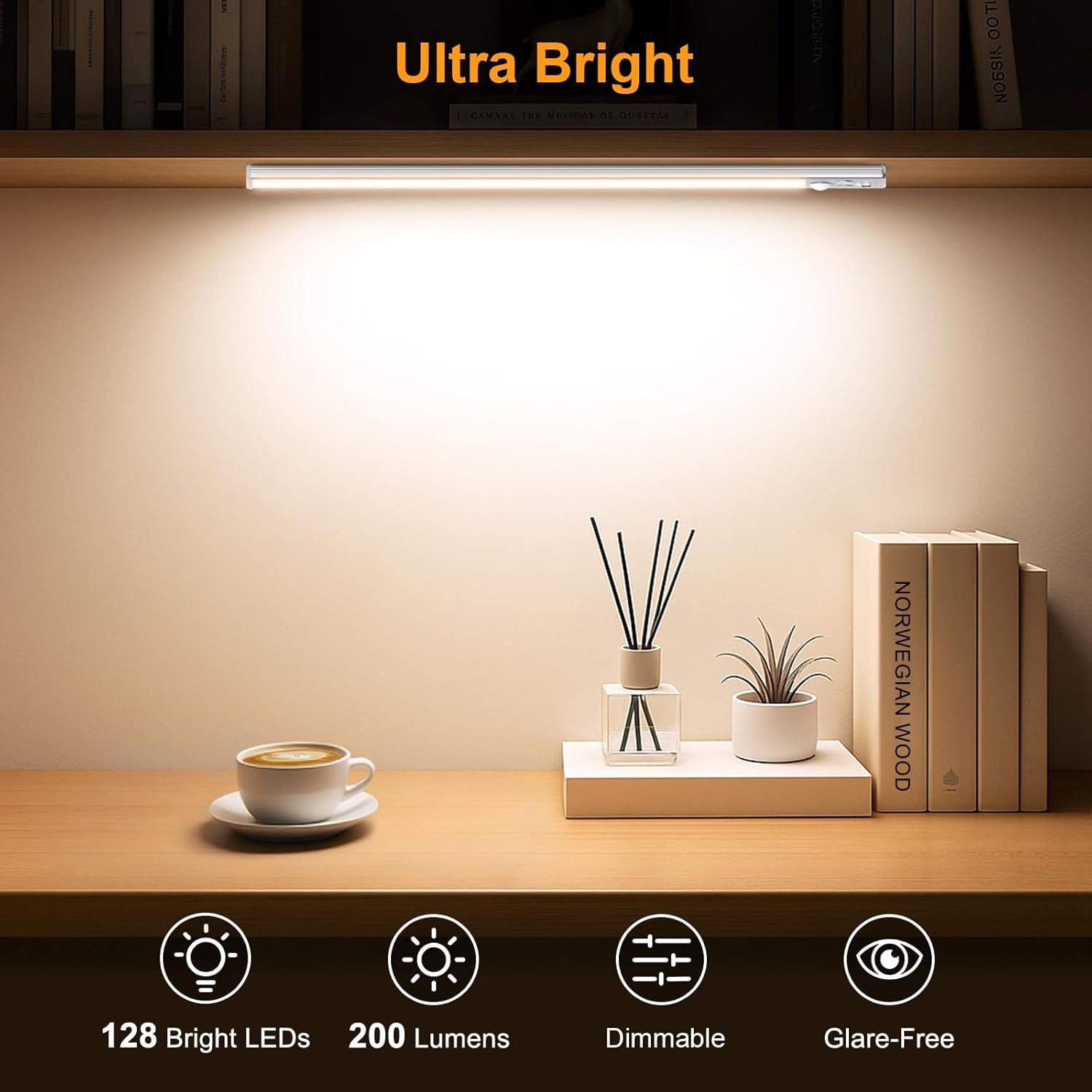 Detalle de Gritin 14.7-inch Under Cabinet Lighting Rechargeable 2-Pack (Motion Sensor, 3 Color Temps, 5 Brightness Levels)