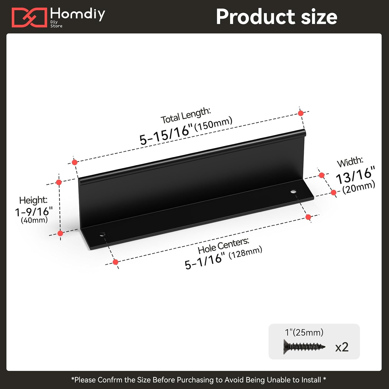 Detalle 2 de Homdiy 5-inch (128 mm) Edge Finger Pulls, 10-Pack, Matte Black Aluminum